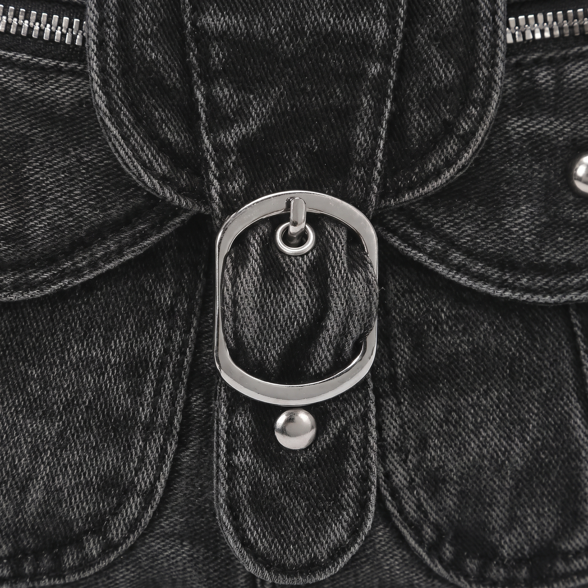 Washed Denim Shoulder Bag for Women, Washed Black Y2K Studded Moto Bag
