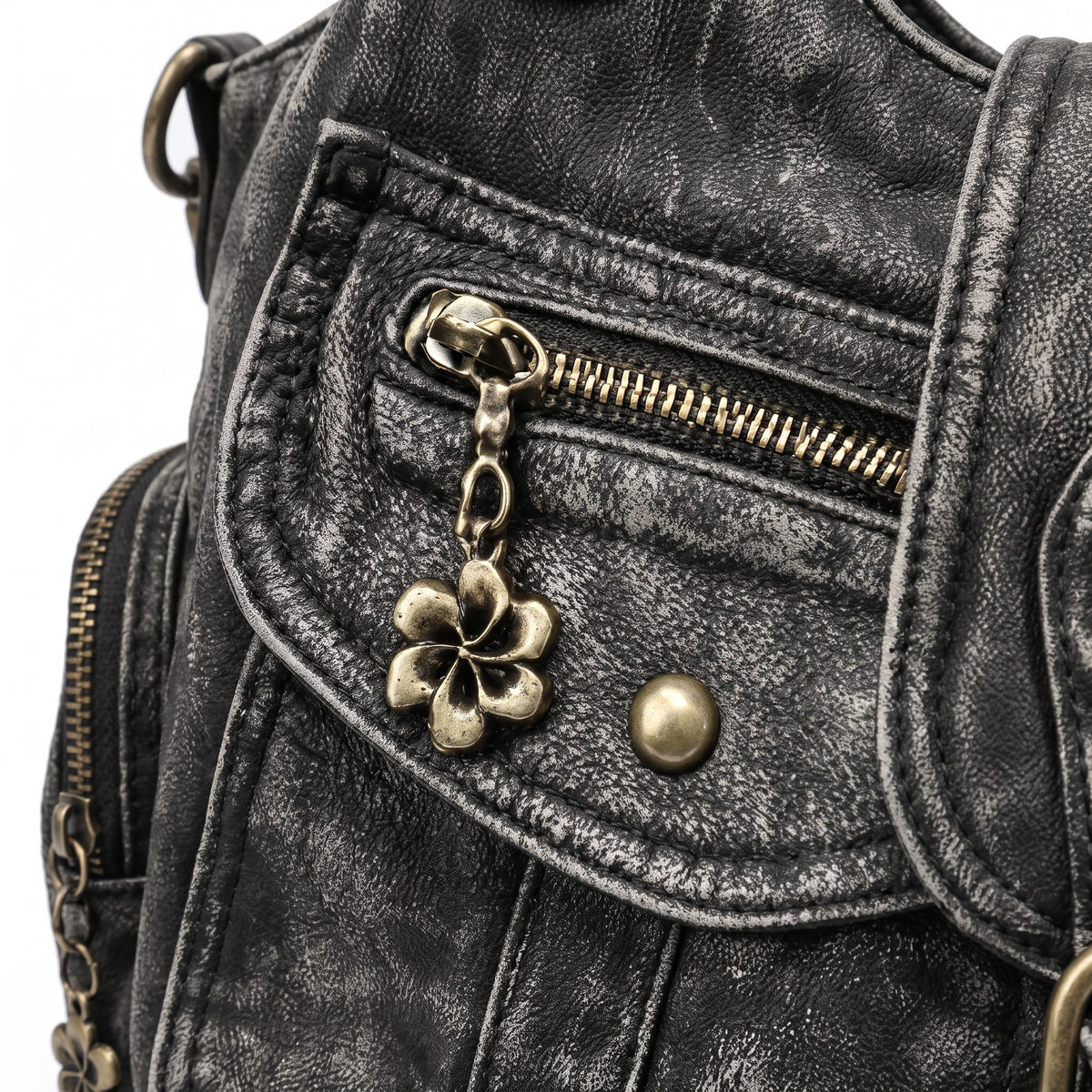Distressed Denim Shoulder Bag for Women, Black Y2K Buckle Moto Bag