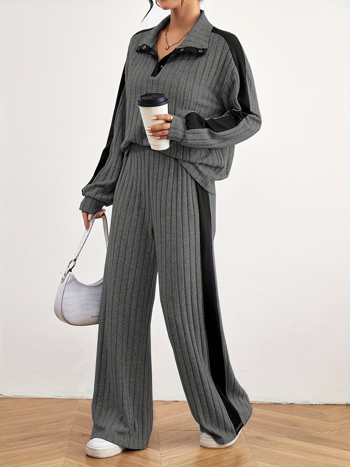 Optew Women's Lounge Set – Striped Knit Contrast-Trim Two Piece