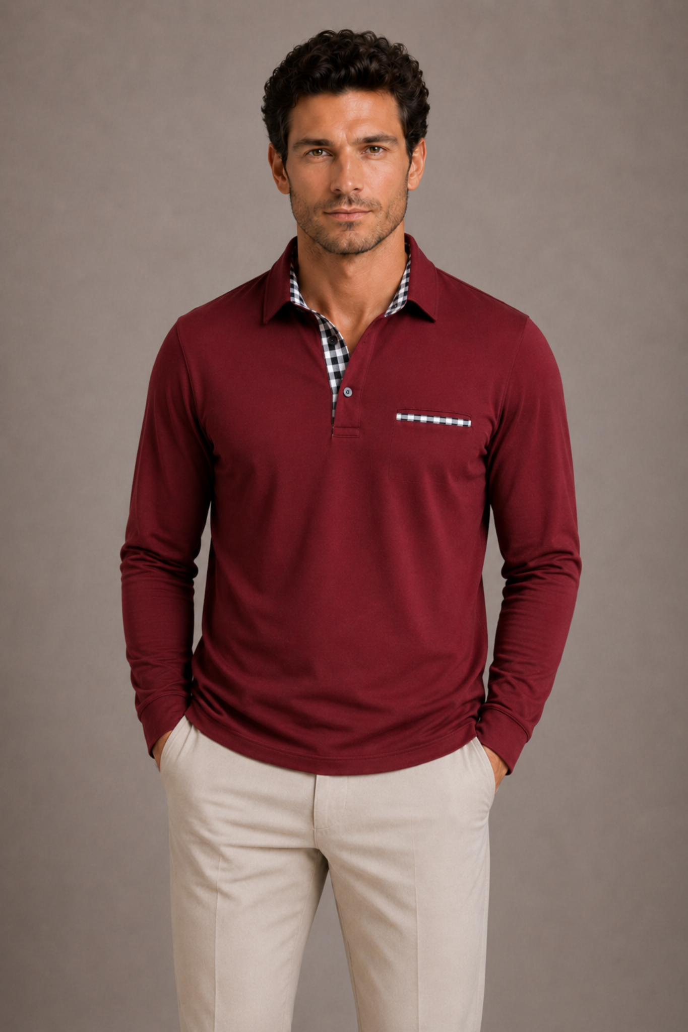 Optew Men’s Long Sleeve Polo Shirt
