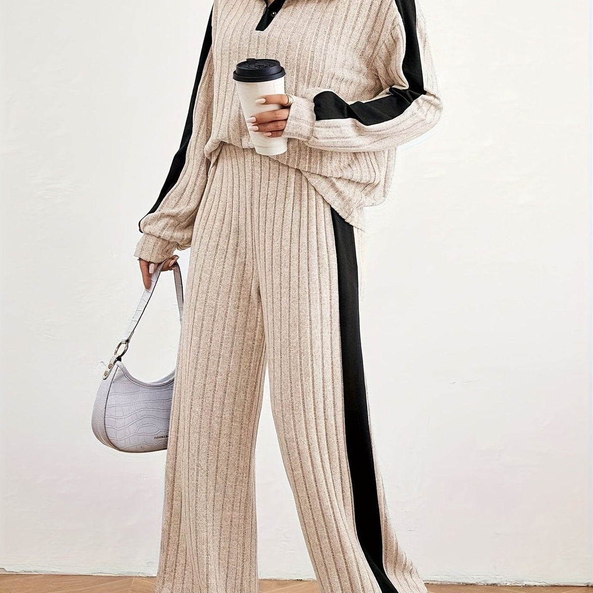 Optew Women's Lounge Set – Striped Knit Contrast-Trim Two Piece