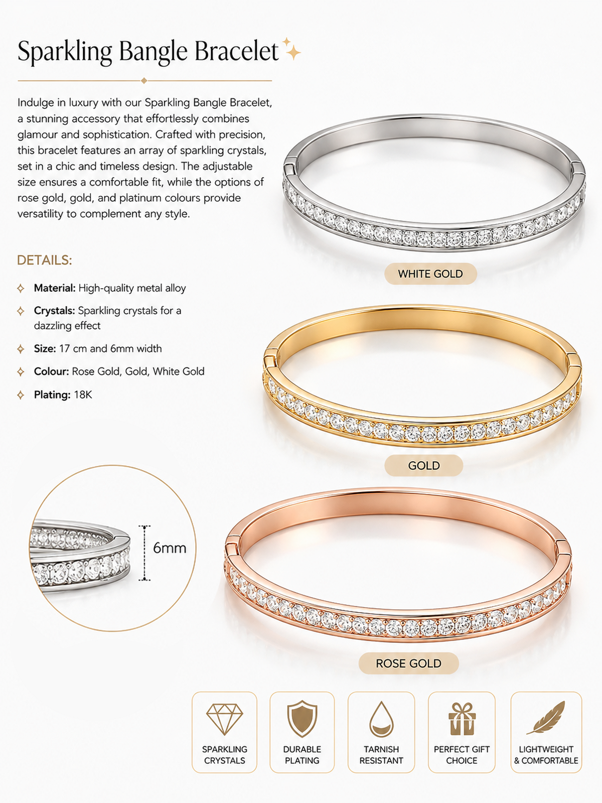 18K Gold Plated Bangle Bracelet