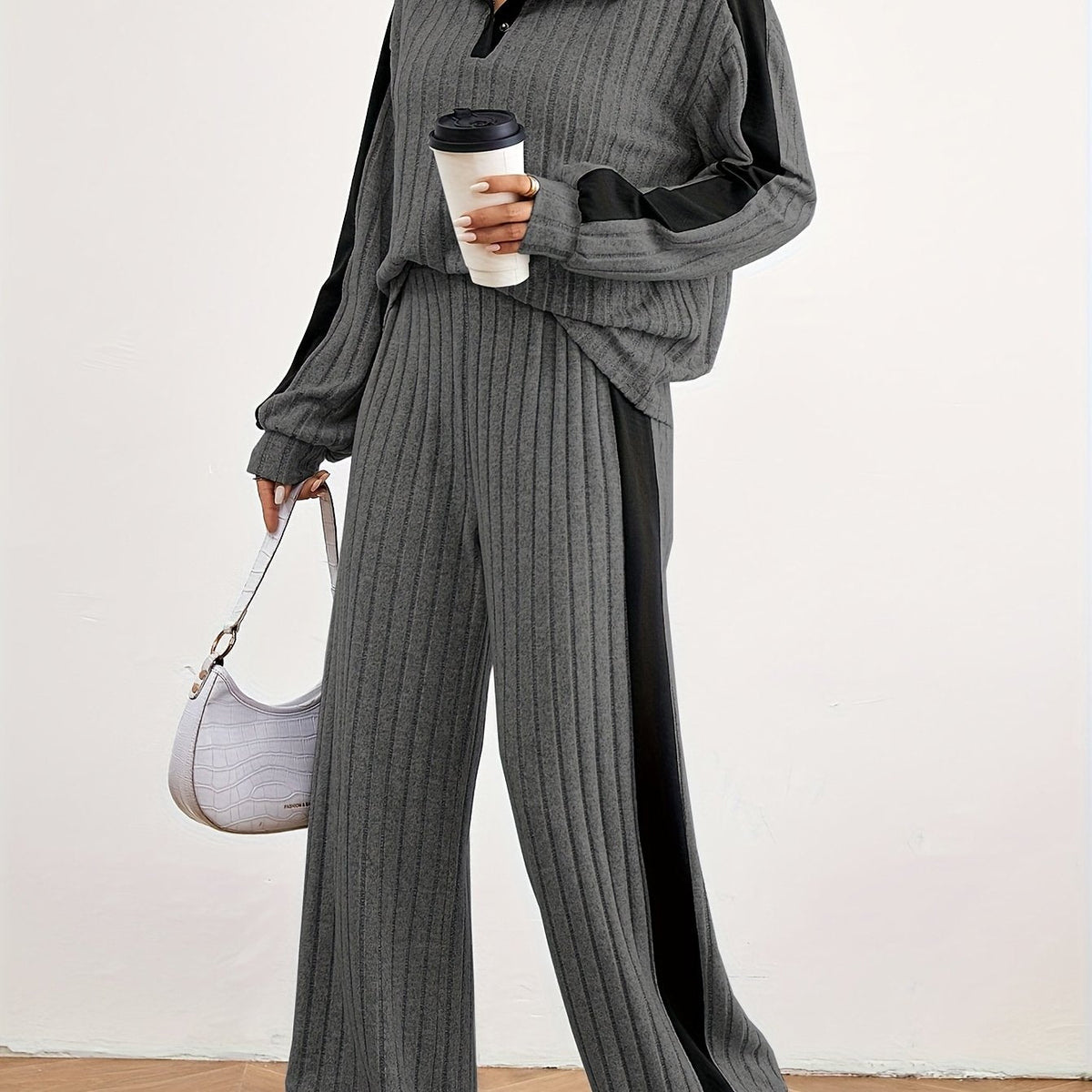 Optew Women's Lounge Set – Striped Knit Contrast-Trim Two Piece