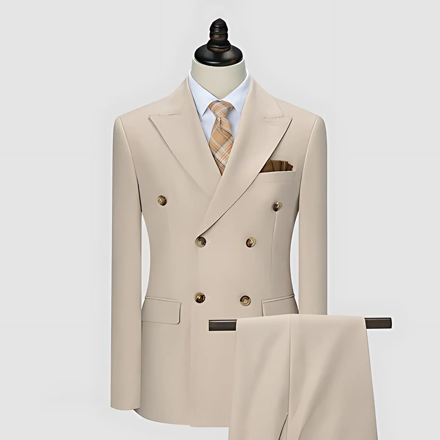 Optew Men Wedding Double-Breasted Suit Peak Lapels Wool Blend