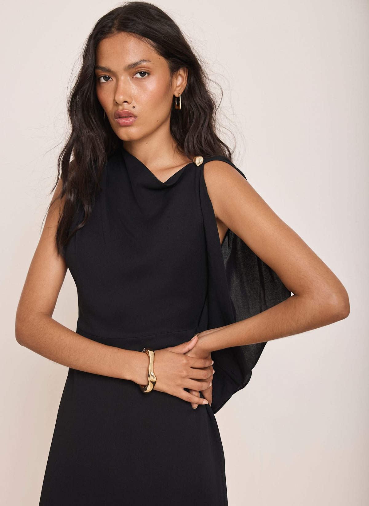 Black Midi Dress with Ruffle Detail