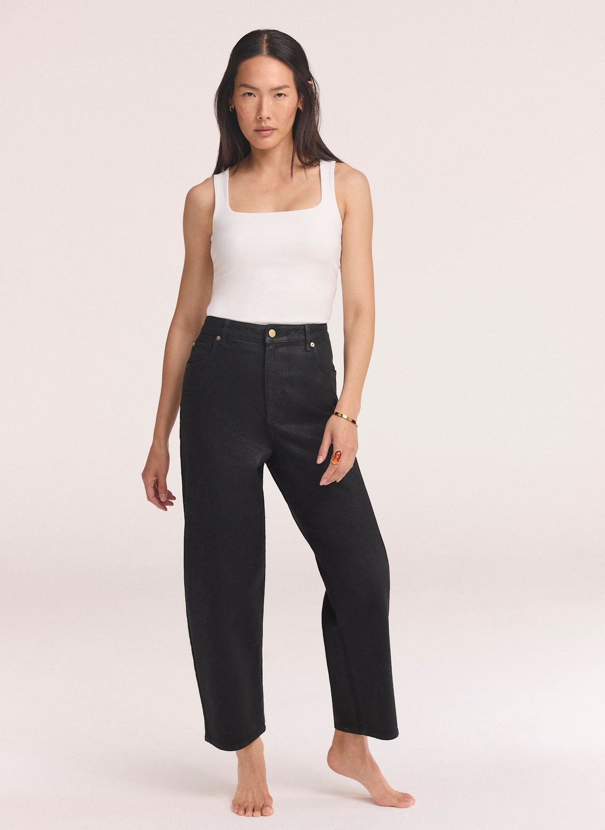 Black Tapered Jeans with Coated Finish