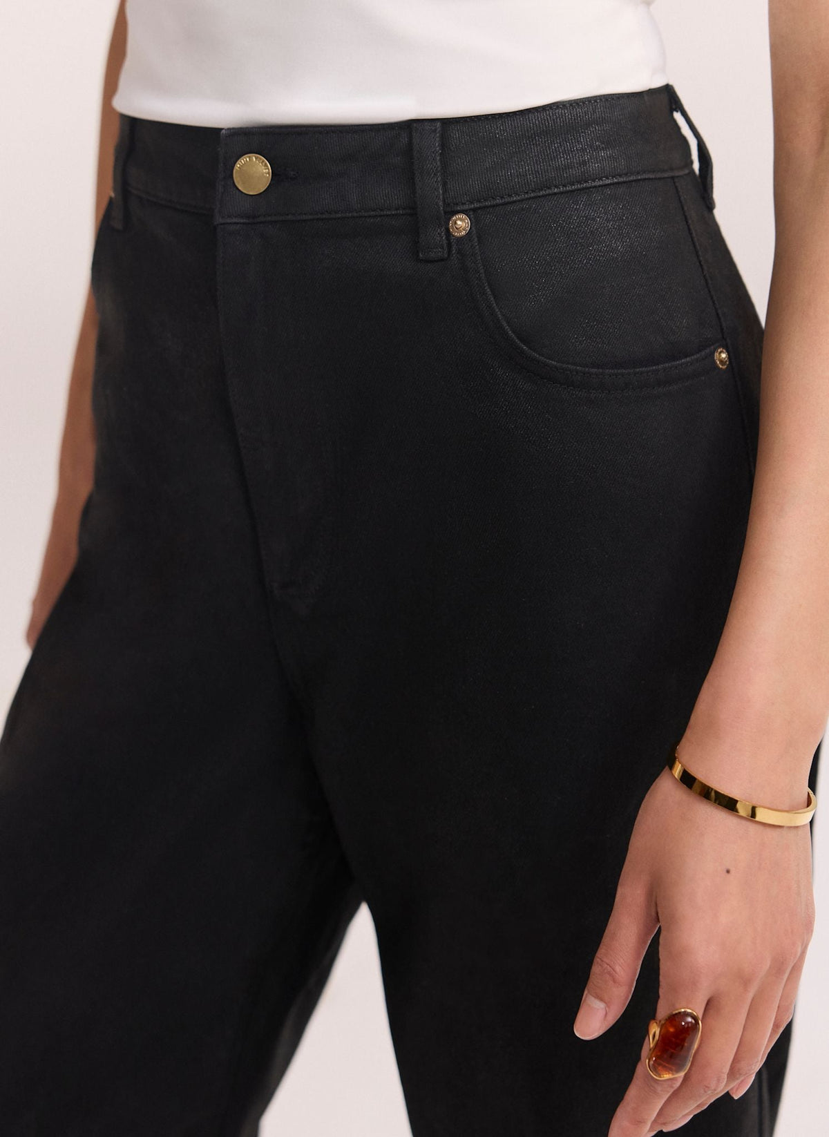 Black Tapered Jeans with Coated Finish