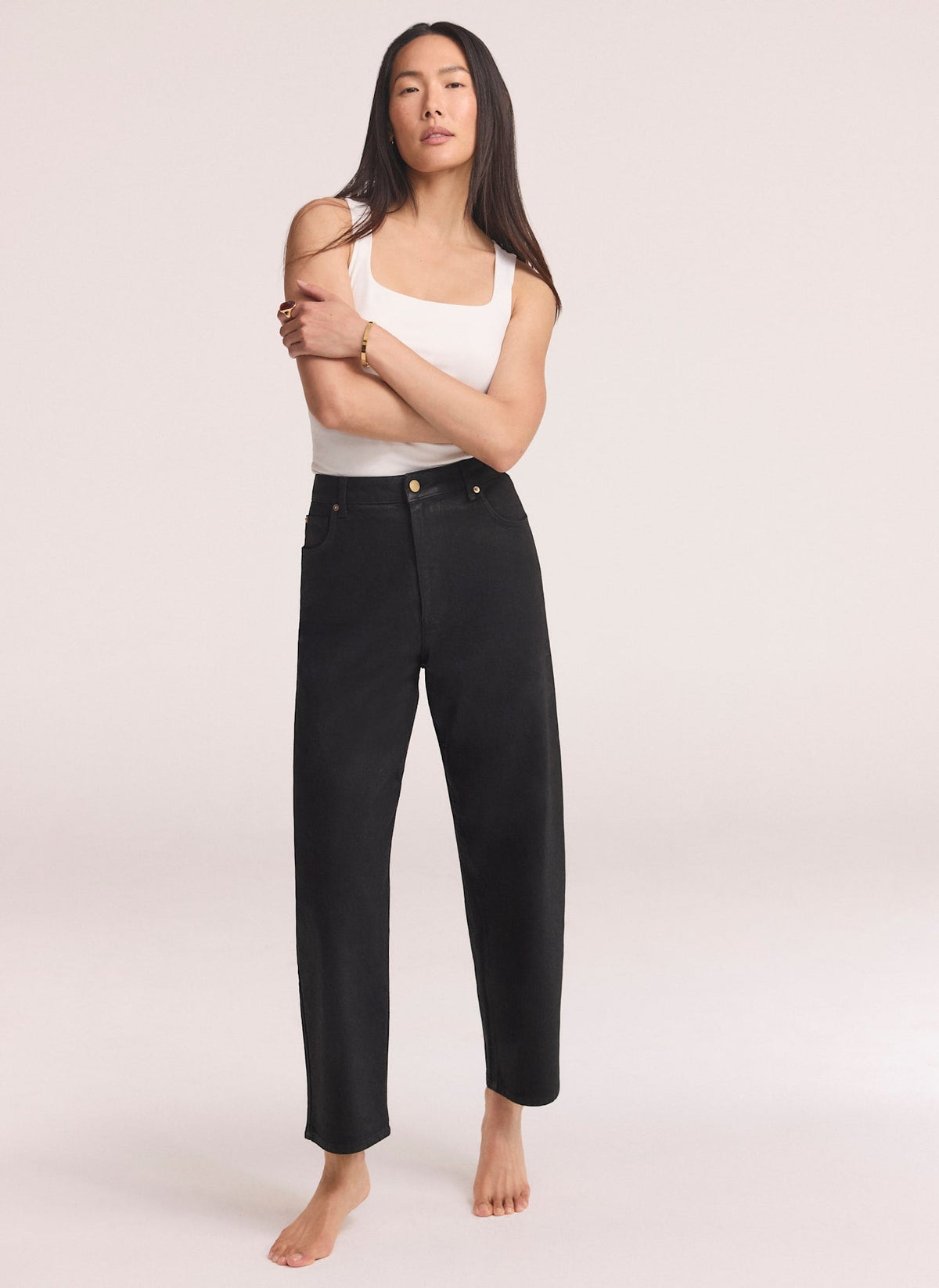 Black Tapered Jeans with Coated Finish