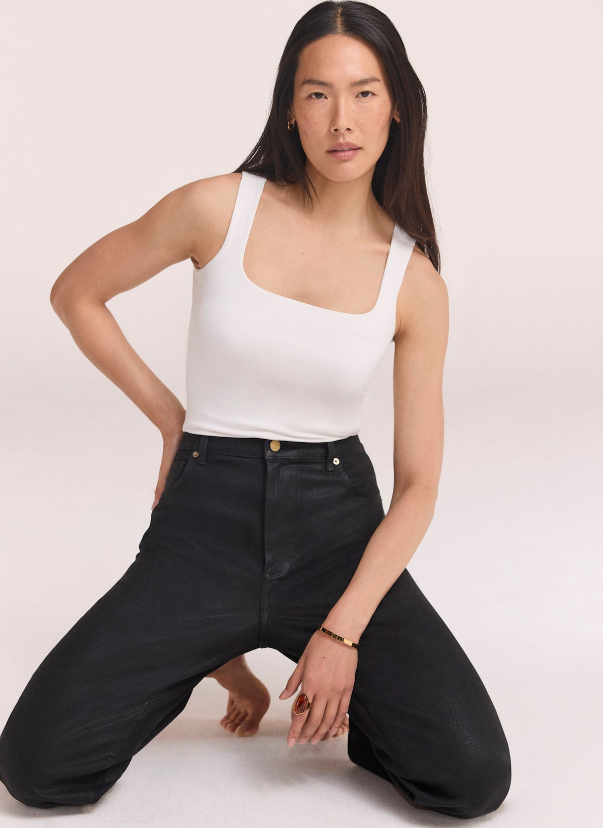 Black Tapered Jeans with Coated Finish