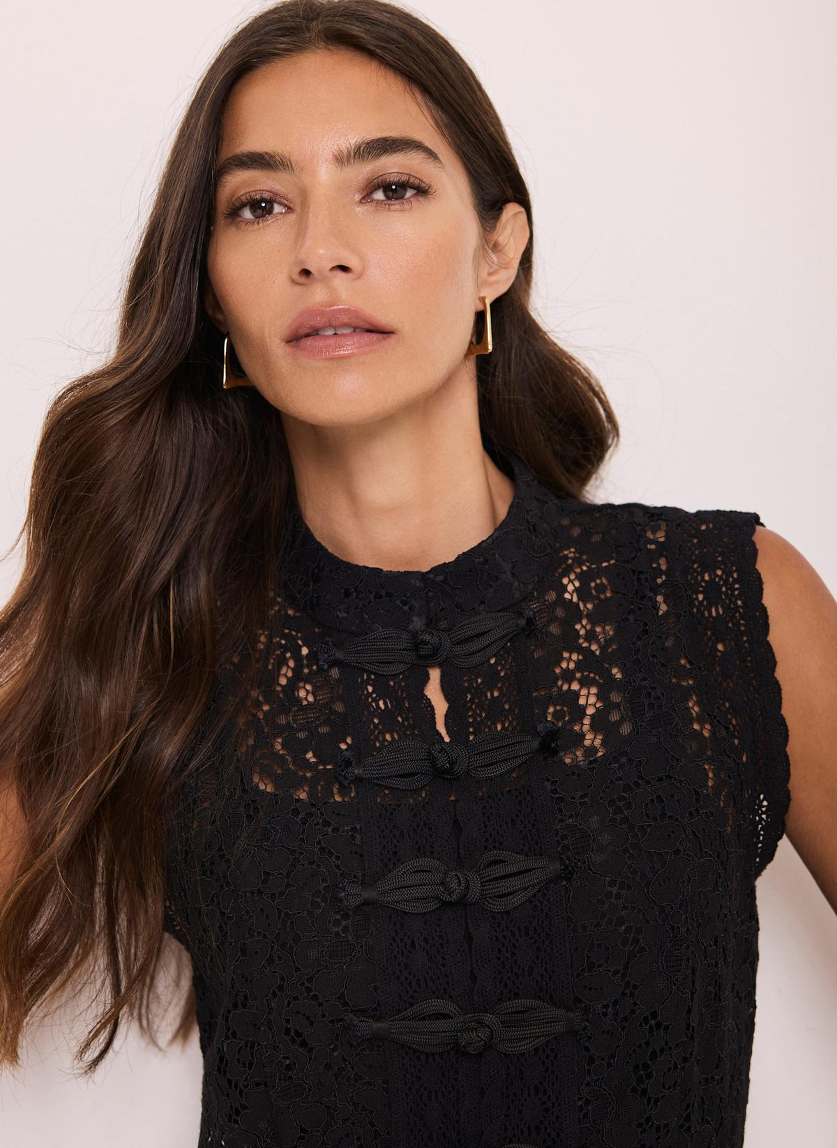 Black Mandarin Collar Lace Top