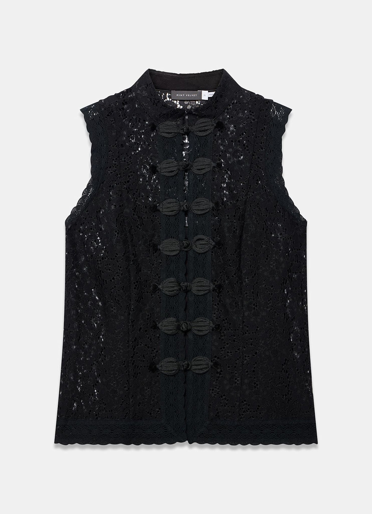 Black Mandarin Collar Lace Top