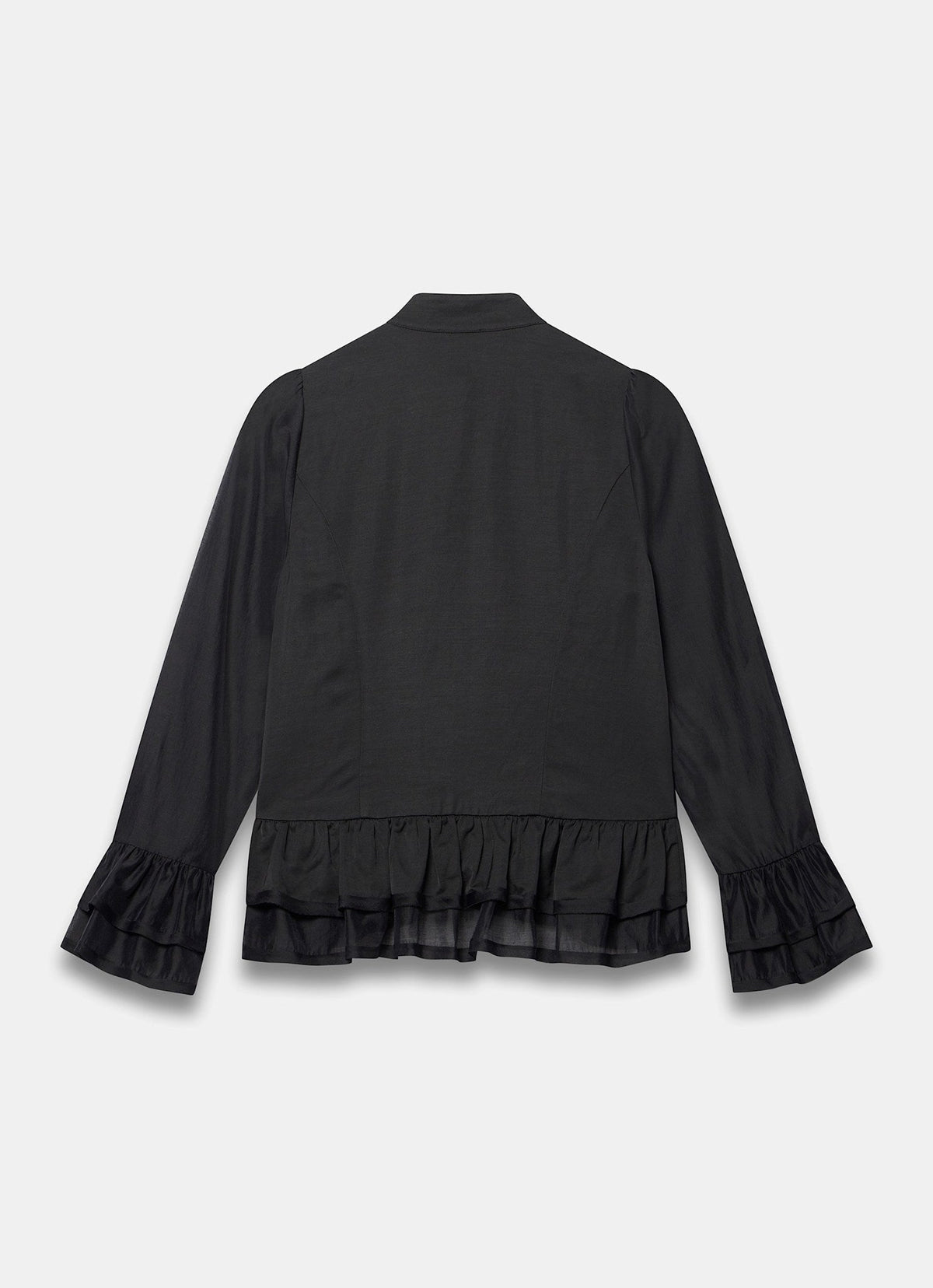 Black Ruffle Blouse with Frogging Detail