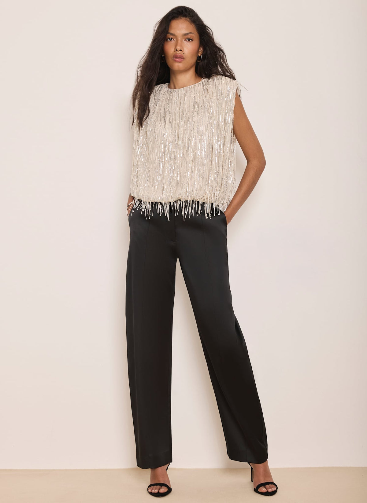 Black Barrel Leg Trousers in Satin