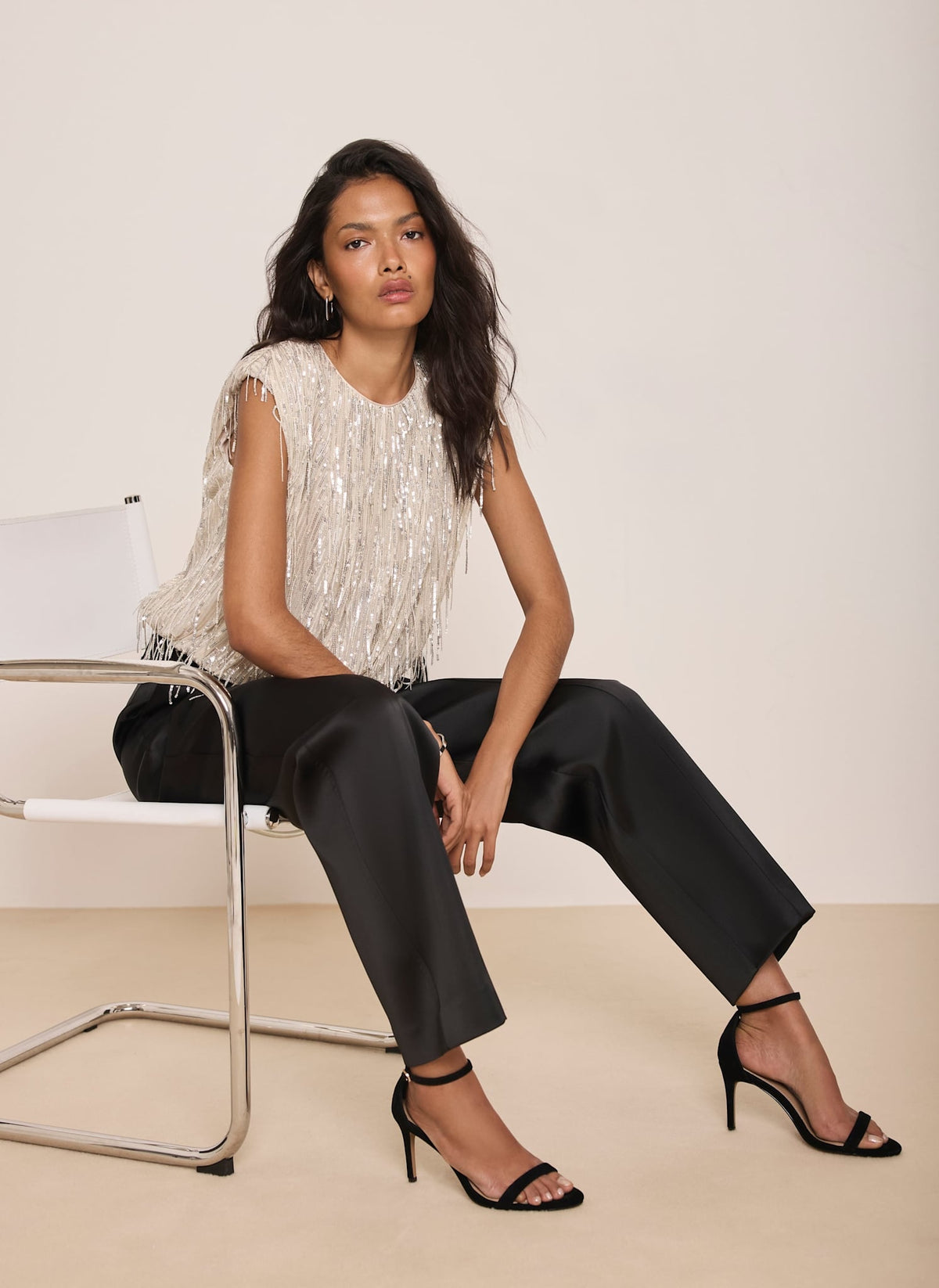 Black Barrel Leg Trousers in Satin