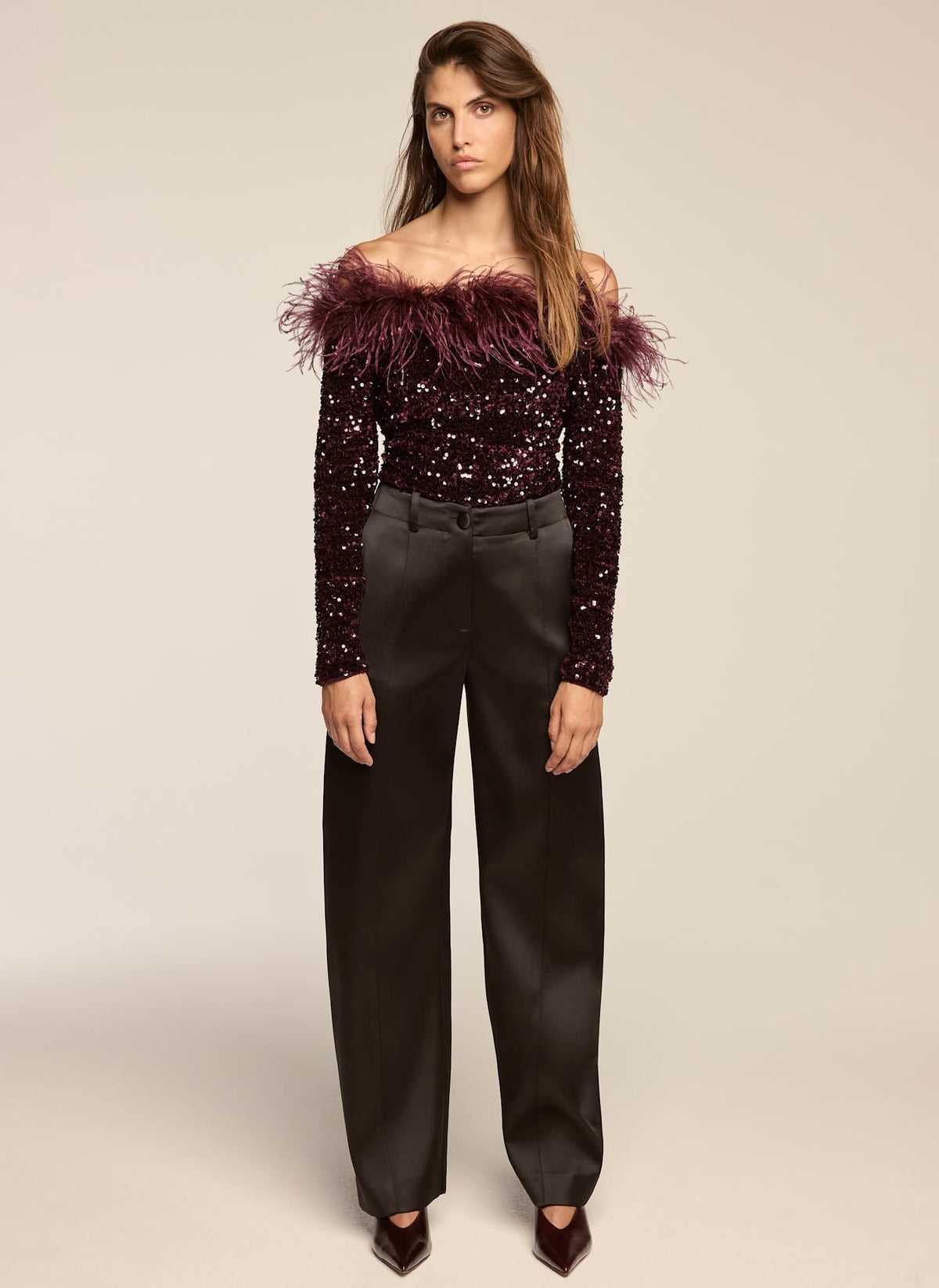 Black Barrel Leg Trousers in Satin