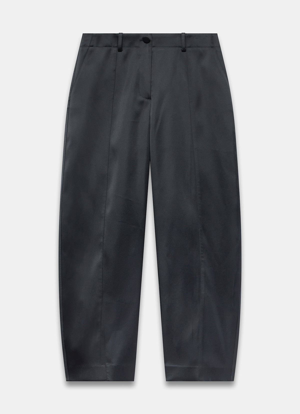 Black Barrel Leg Trousers in Satin