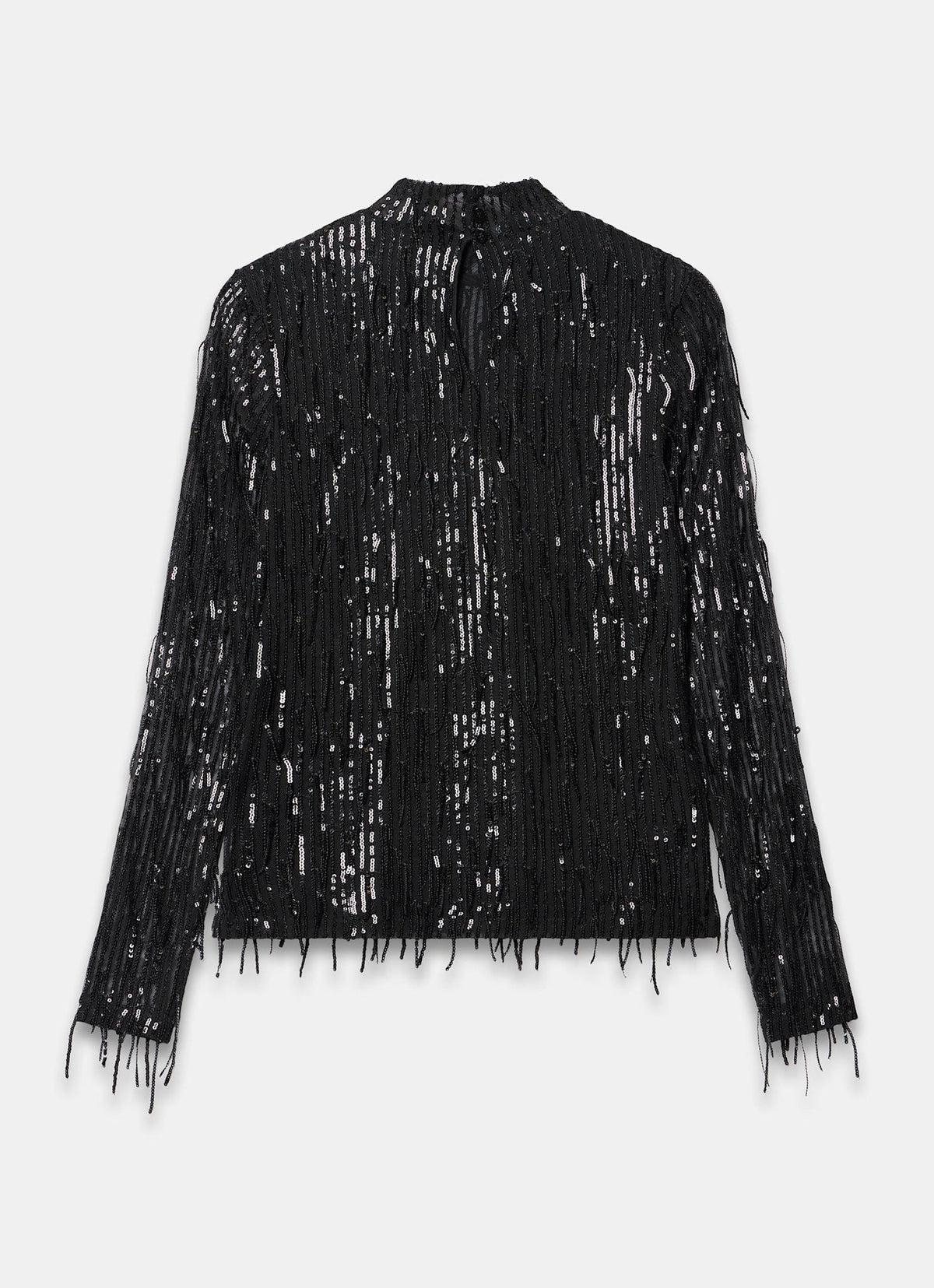 Black Sequin Top with Fringe Detail