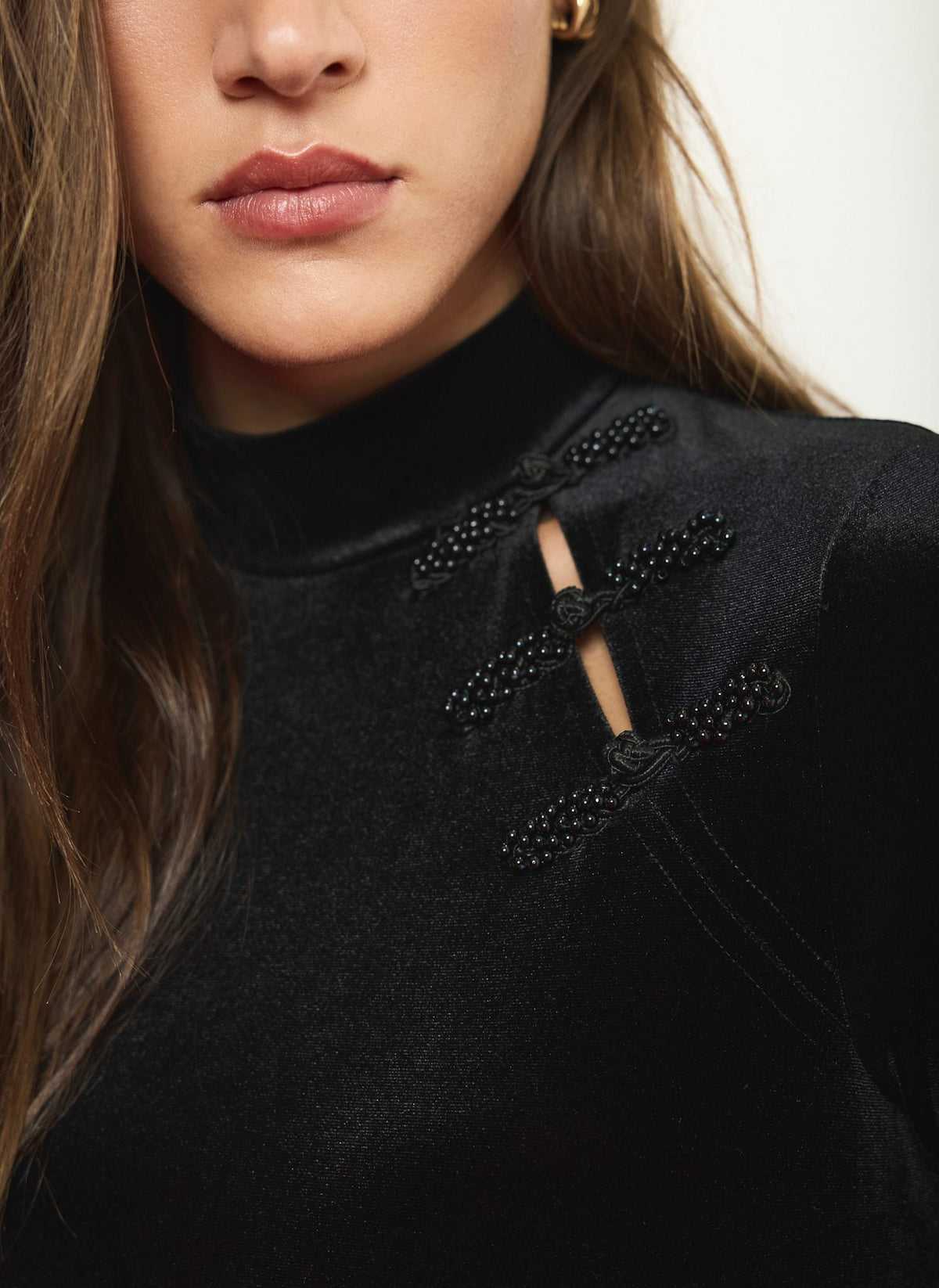 Black High Neck Velvet Top