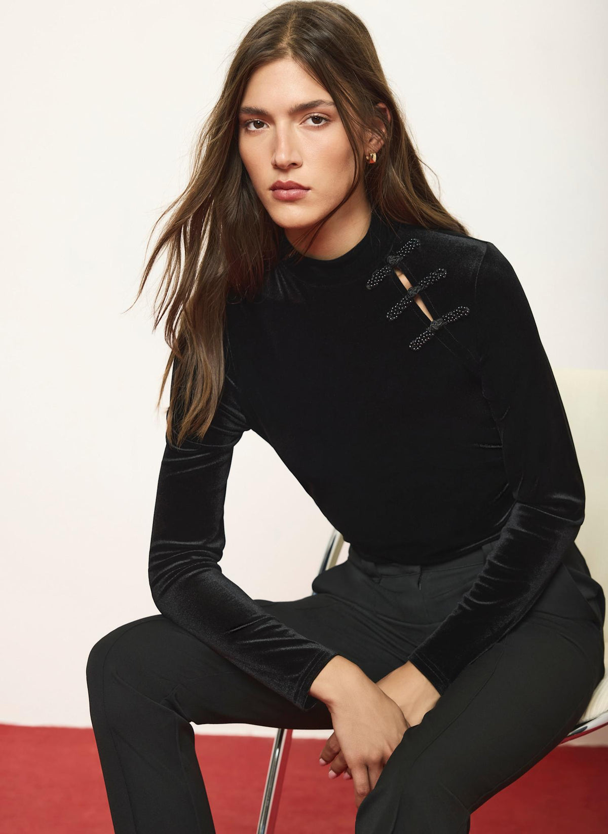Black High Neck Velvet Top