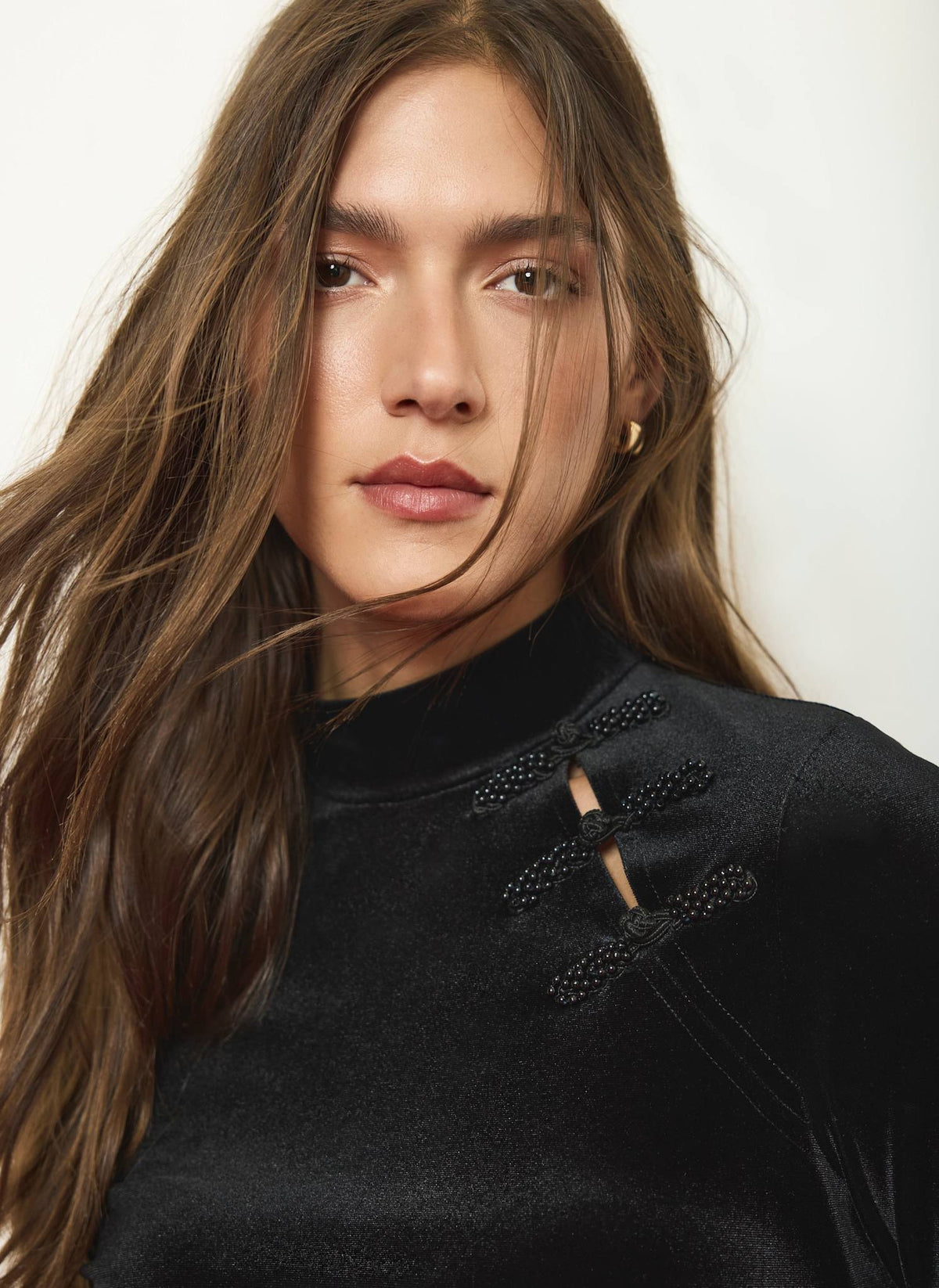 Black High Neck Velvet Top