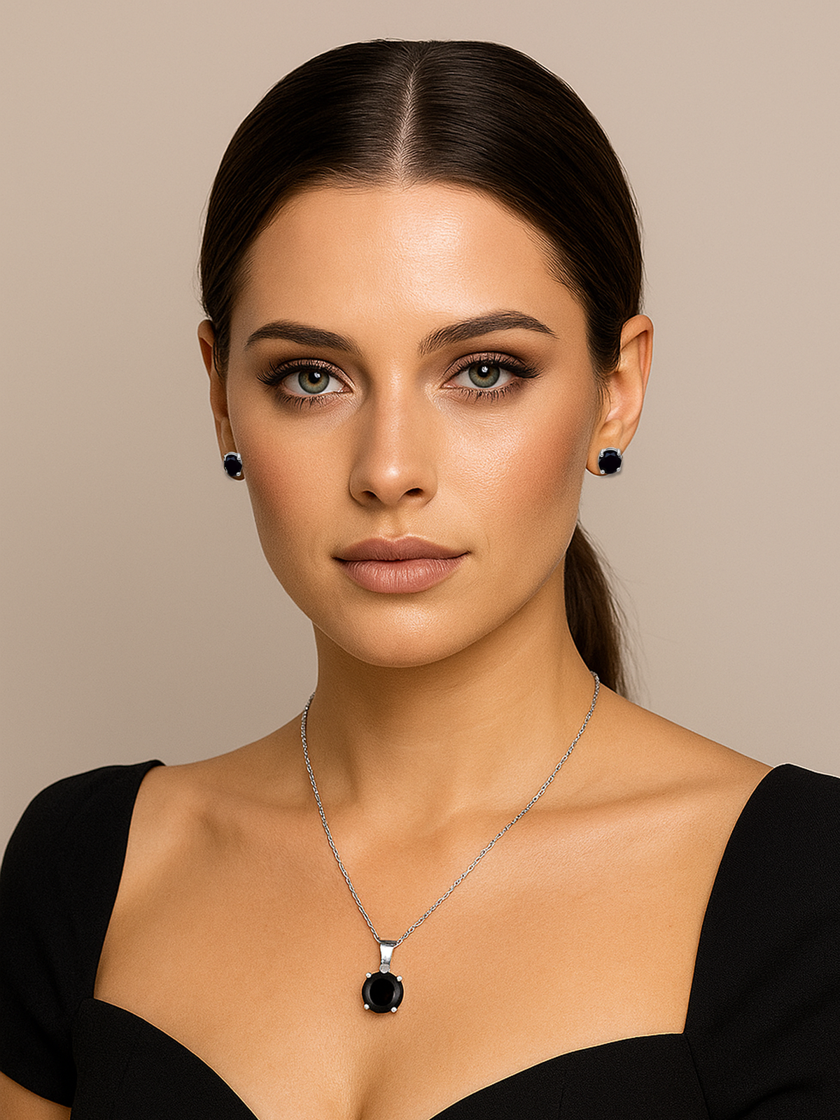 925 Sterling Silver Black Sapphire Stud Earrings