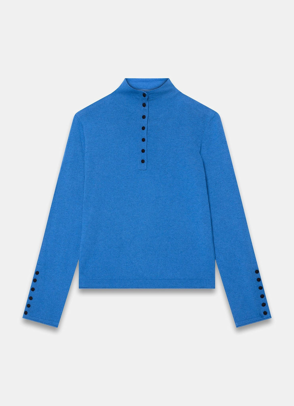 Blue Knit Top with Funnel Neck