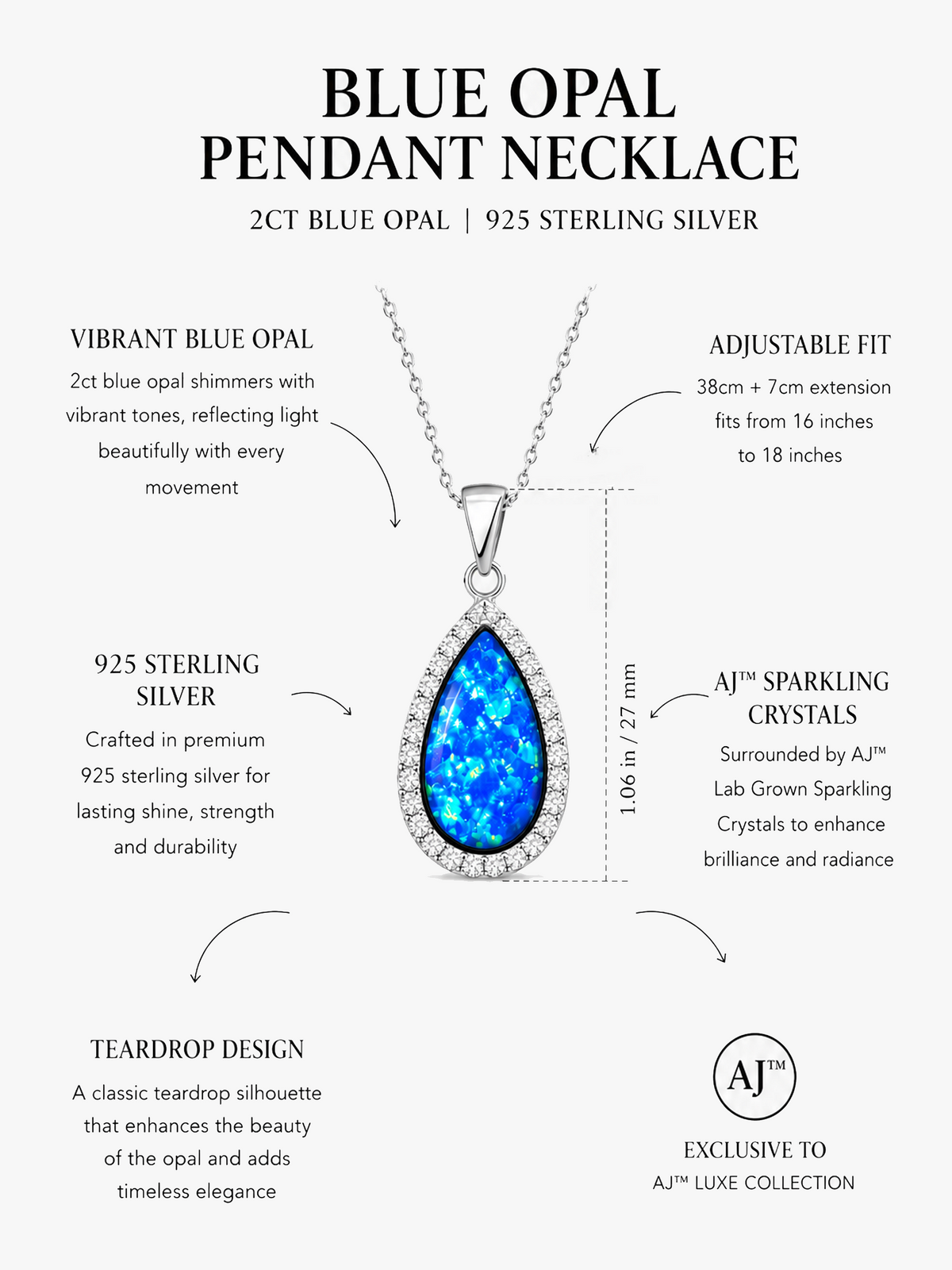 Blue Opal Pendant Necklace, 2ct