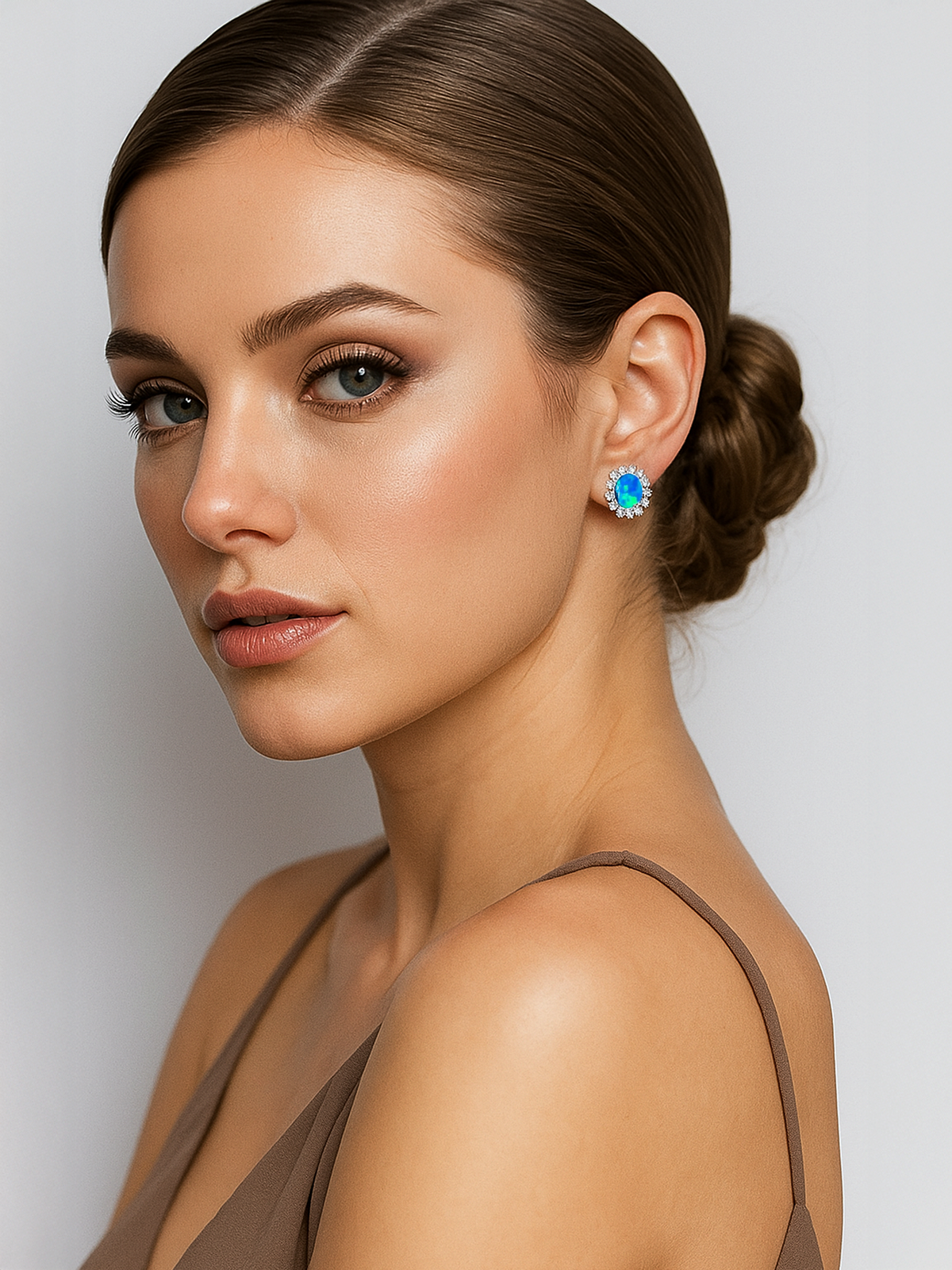 Sterling Silver Blue Opal Stud Earrings