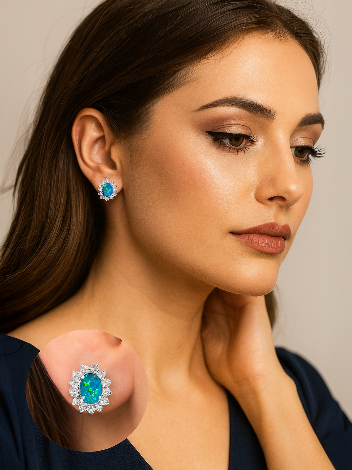 Sterling Silver Blue Opal Stud Earrings