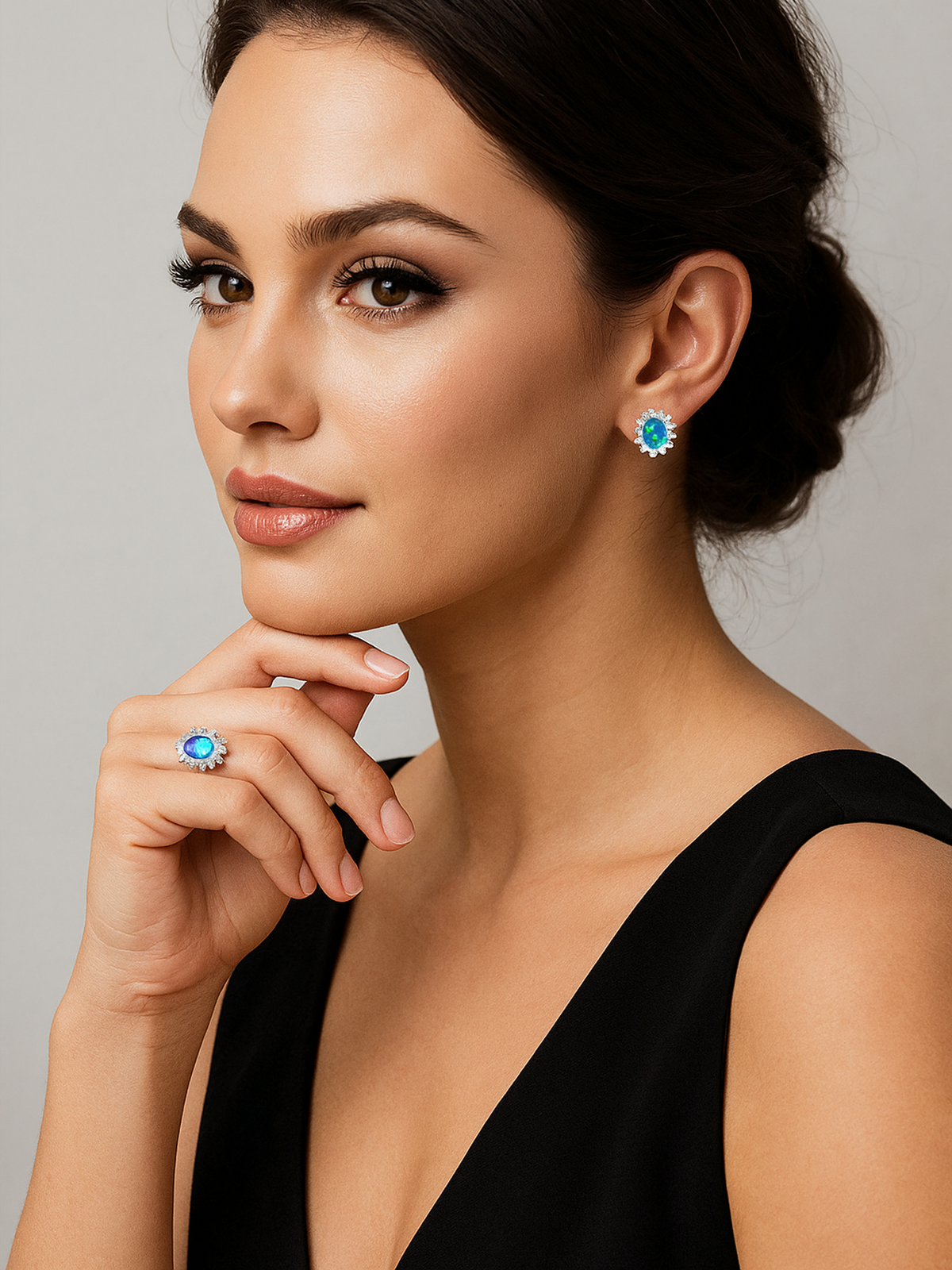 Sterling Silver Blue Opal Stud Earrings