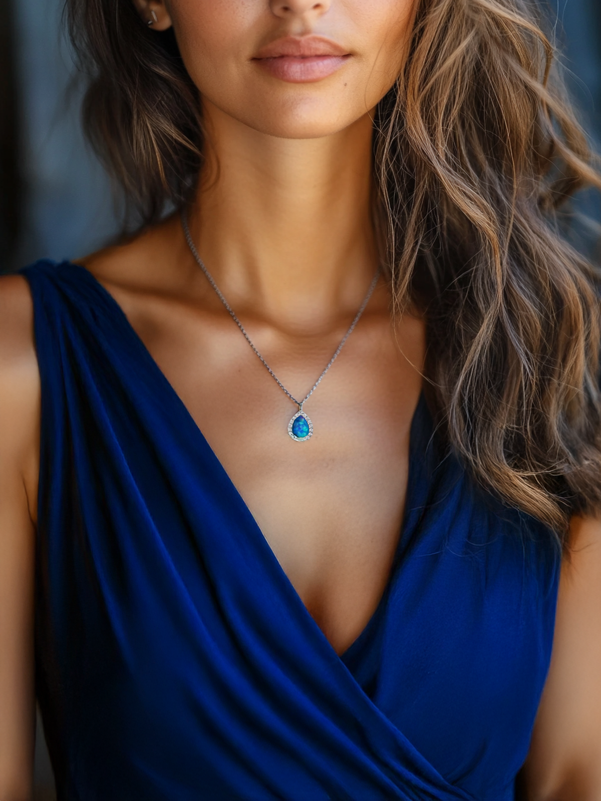 Blue Opal Pendant Necklace, 2ct