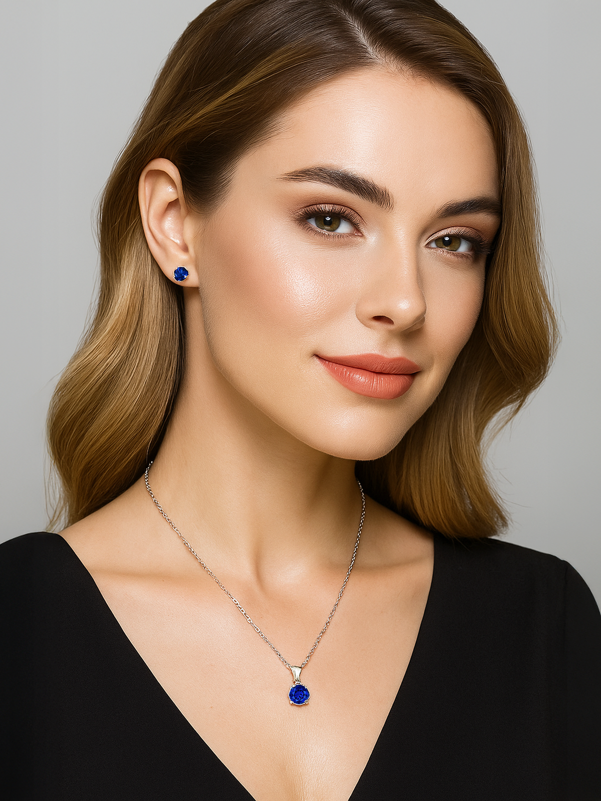 Lab Grown Blue Sapphire Pendant Necklace, 1.25ct