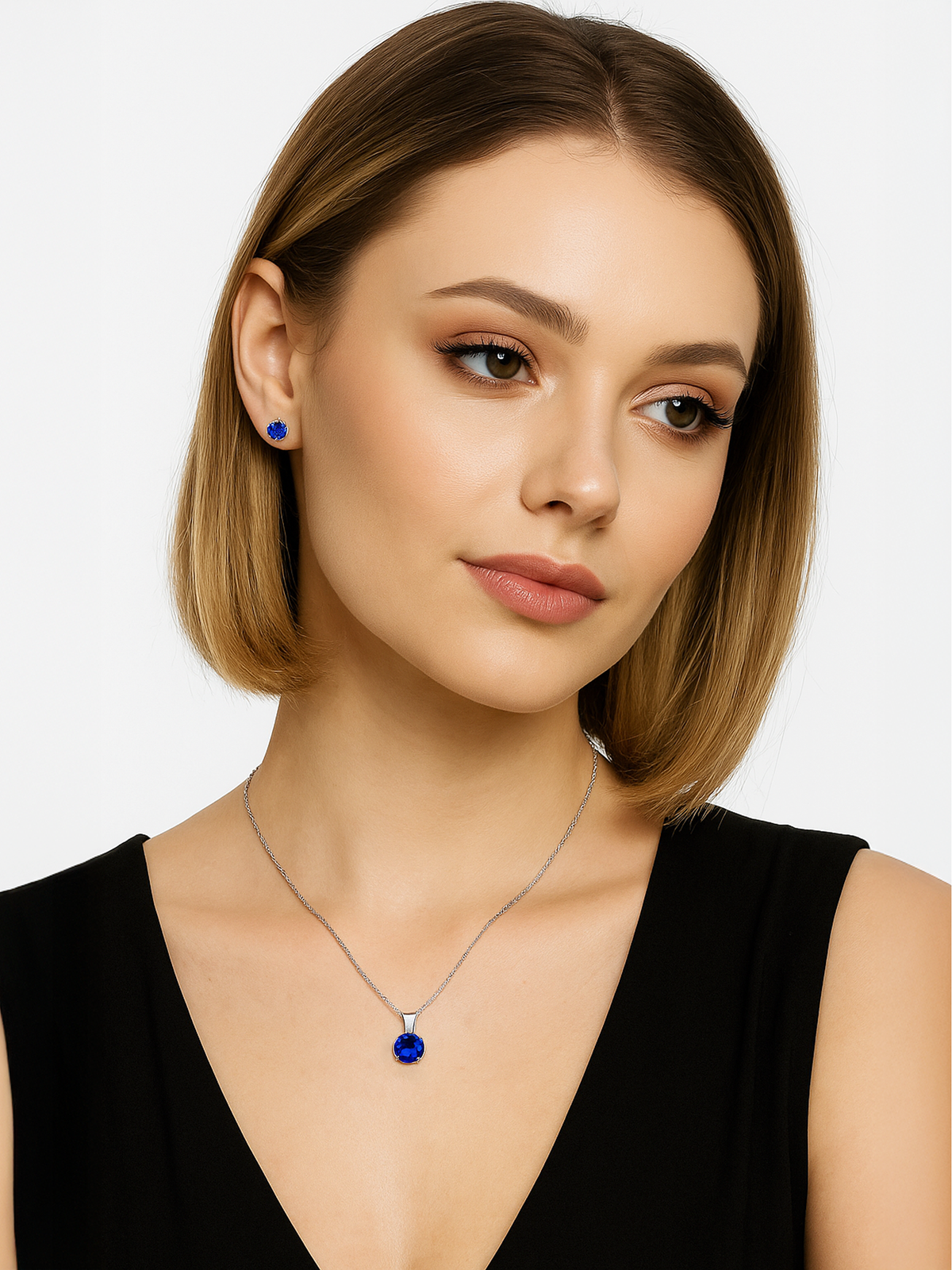 Lab Grown Blue Sapphire Pendant Necklace, 1.25ct