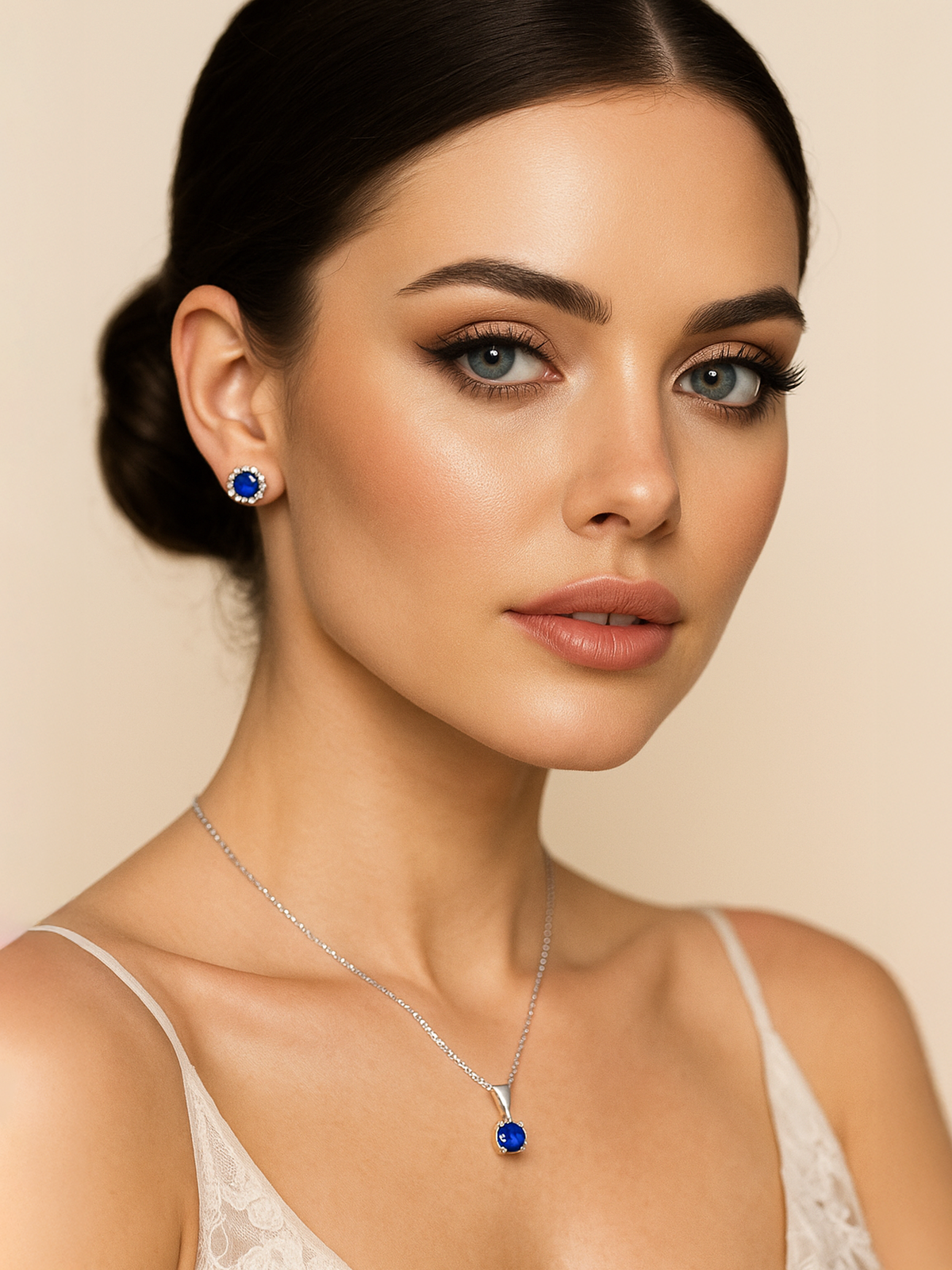Lab Grown Blue Sapphire Pendant Necklace, 1.25ct