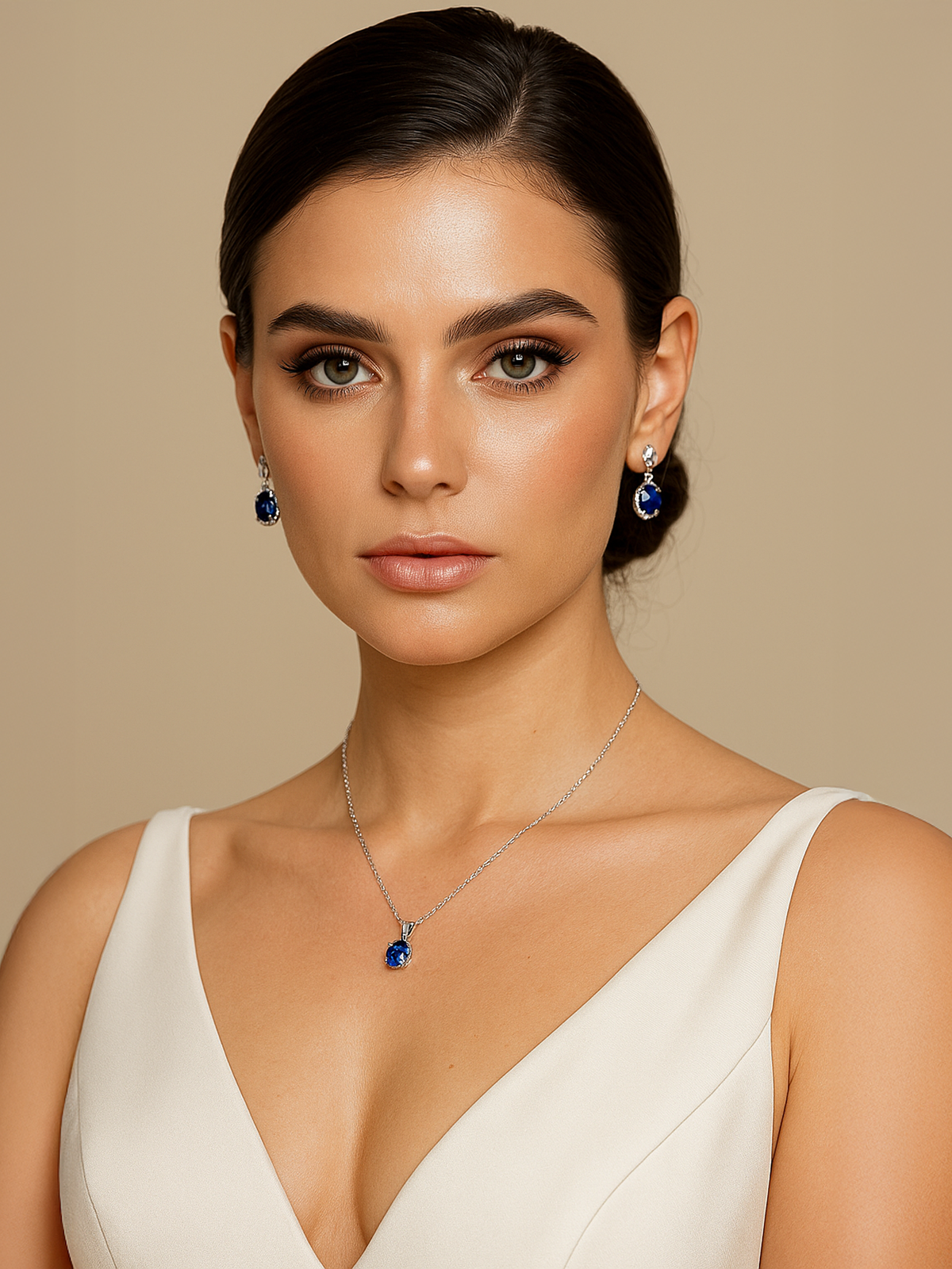 Lab Grown Blue Sapphire Pendant Necklace, 1.25ct