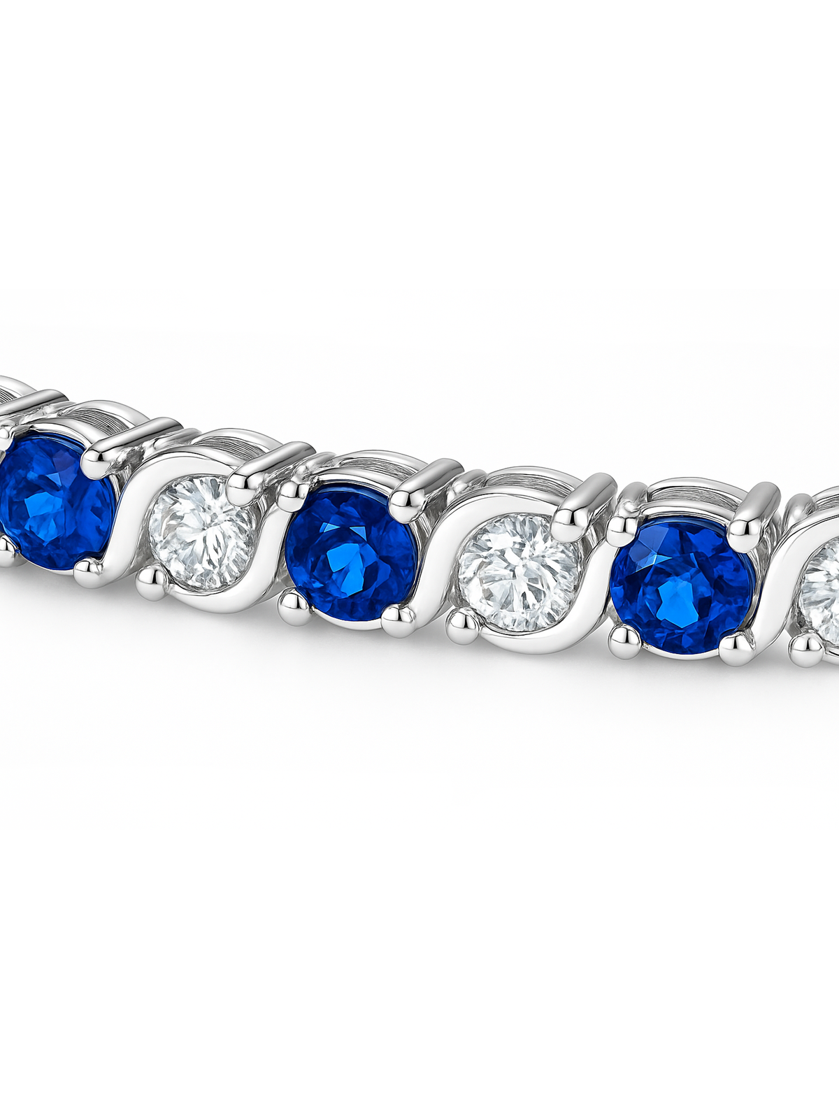 Rhodium Plated Blue Sapphire Tennis Bracelet