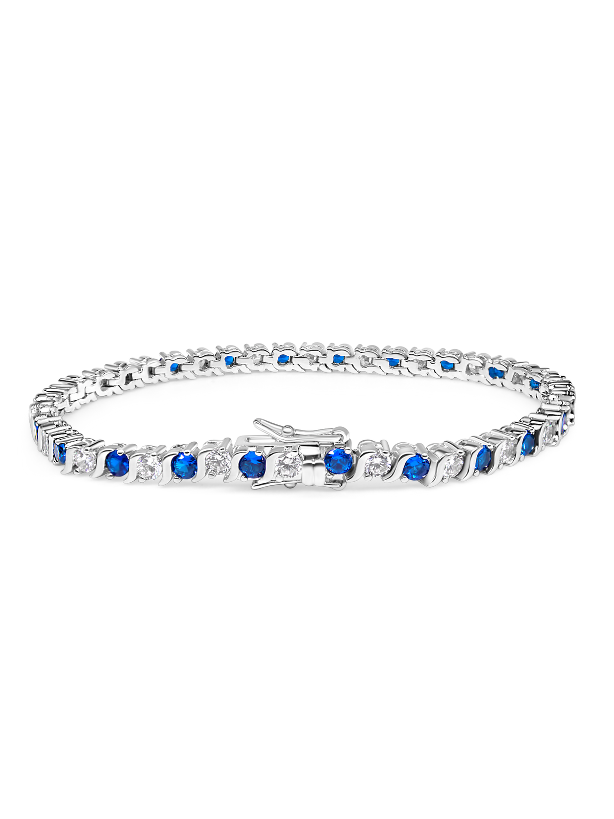 Rhodium Plated Blue Sapphire Tennis Bracelet