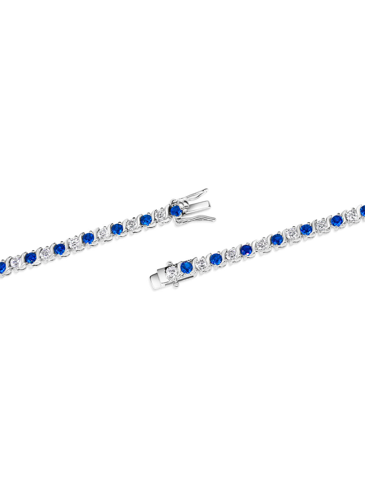Rhodium Plated Blue Sapphire Tennis Bracelet