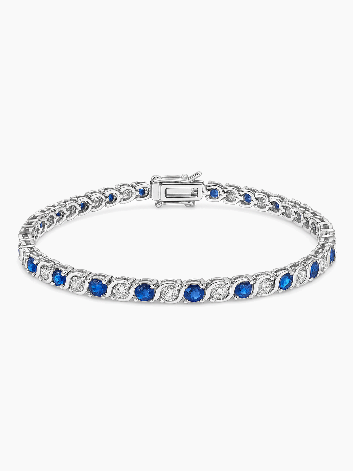 Rhodium Plated Blue Sapphire Tennis Bracelet
