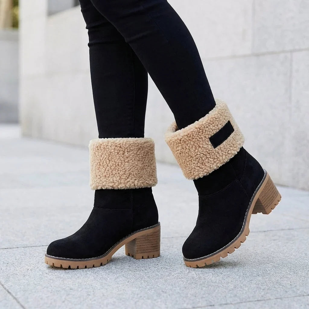 Boots For Women | Suede Snow Boots with Sherpa Cuff