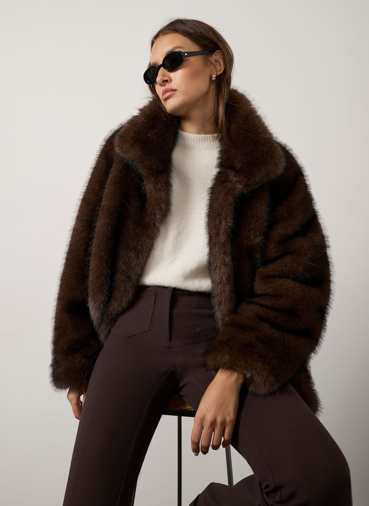 Faux Fur Jacket in Brown