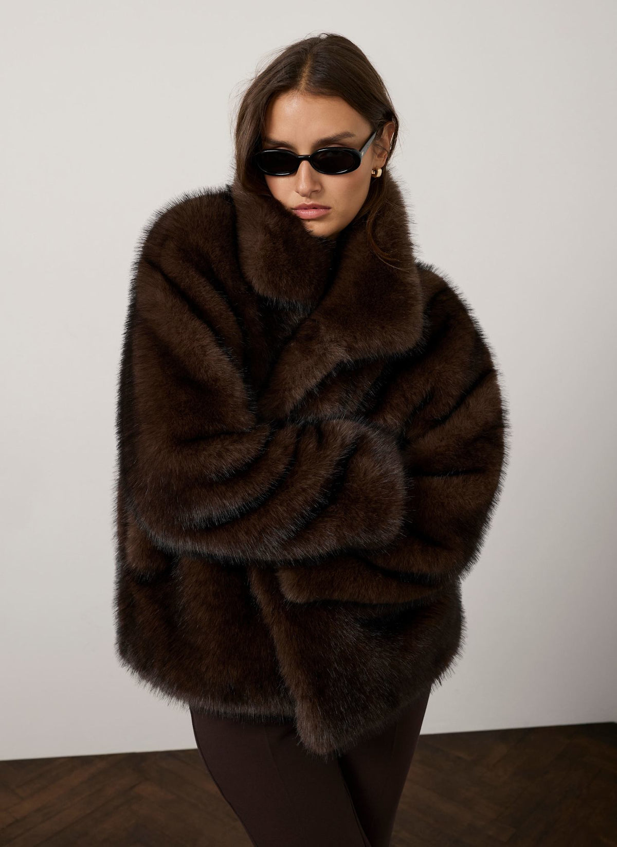 Faux Fur Jacket in Brown
