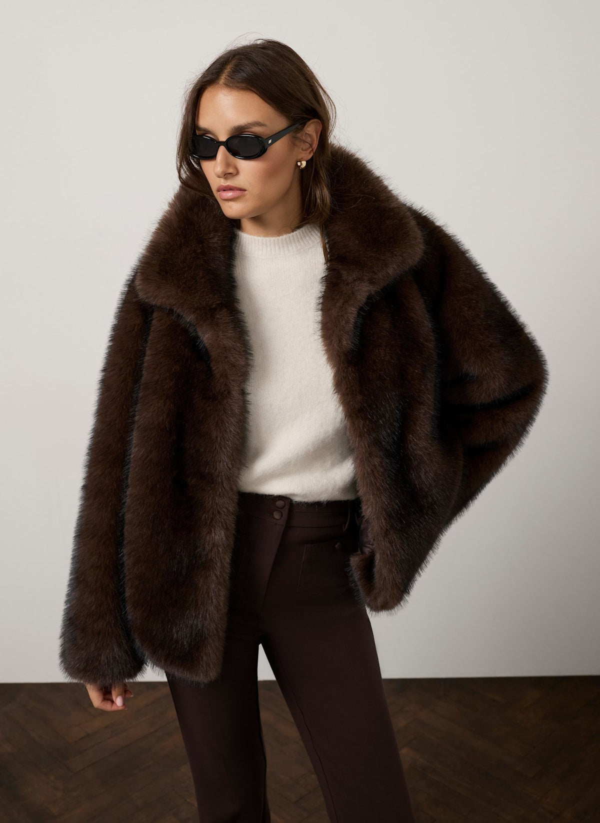 Faux Fur Jacket in Brown
