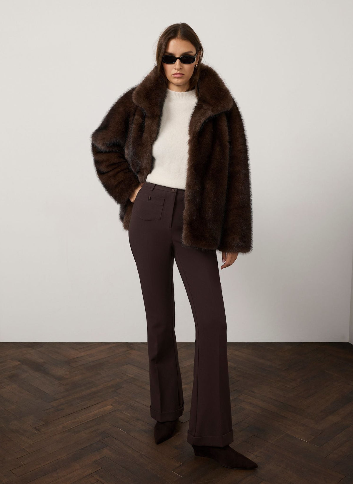 Faux Fur Jacket in Brown