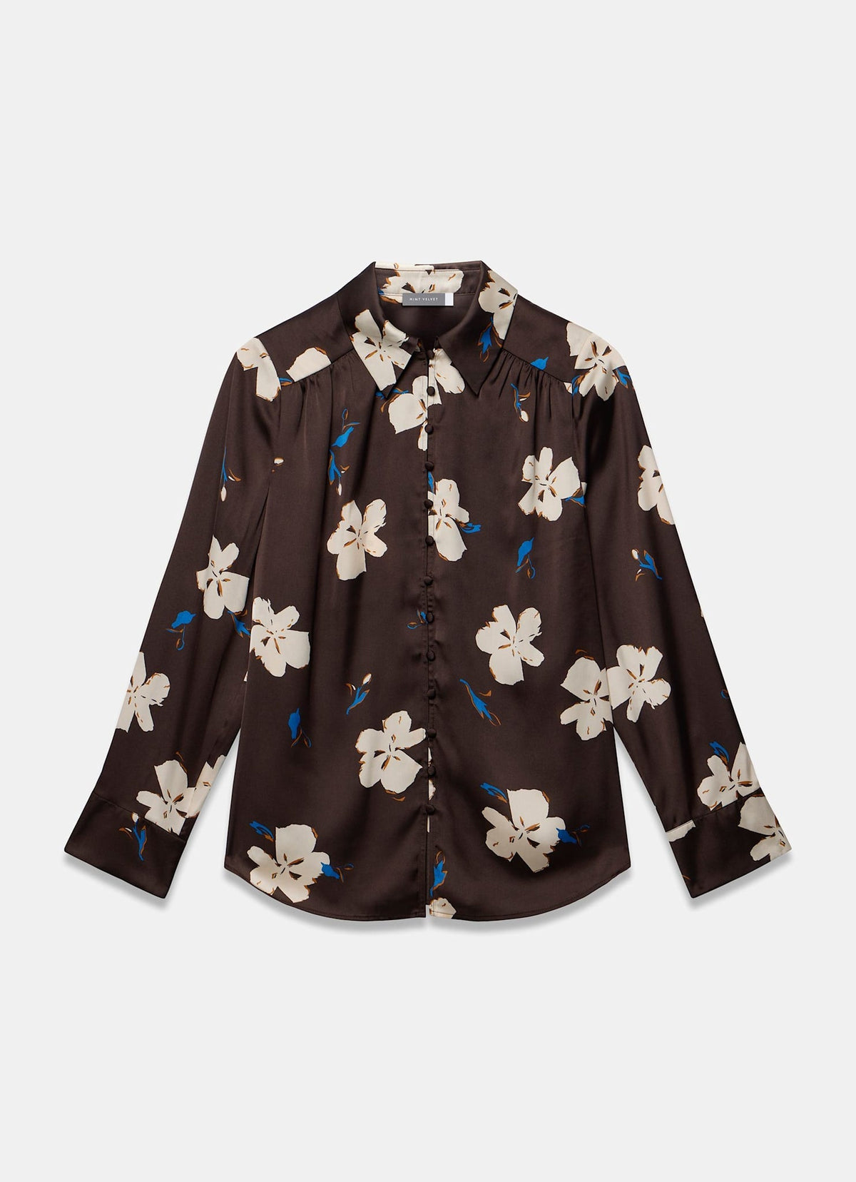 Brown Floral Print Shirt in Satin