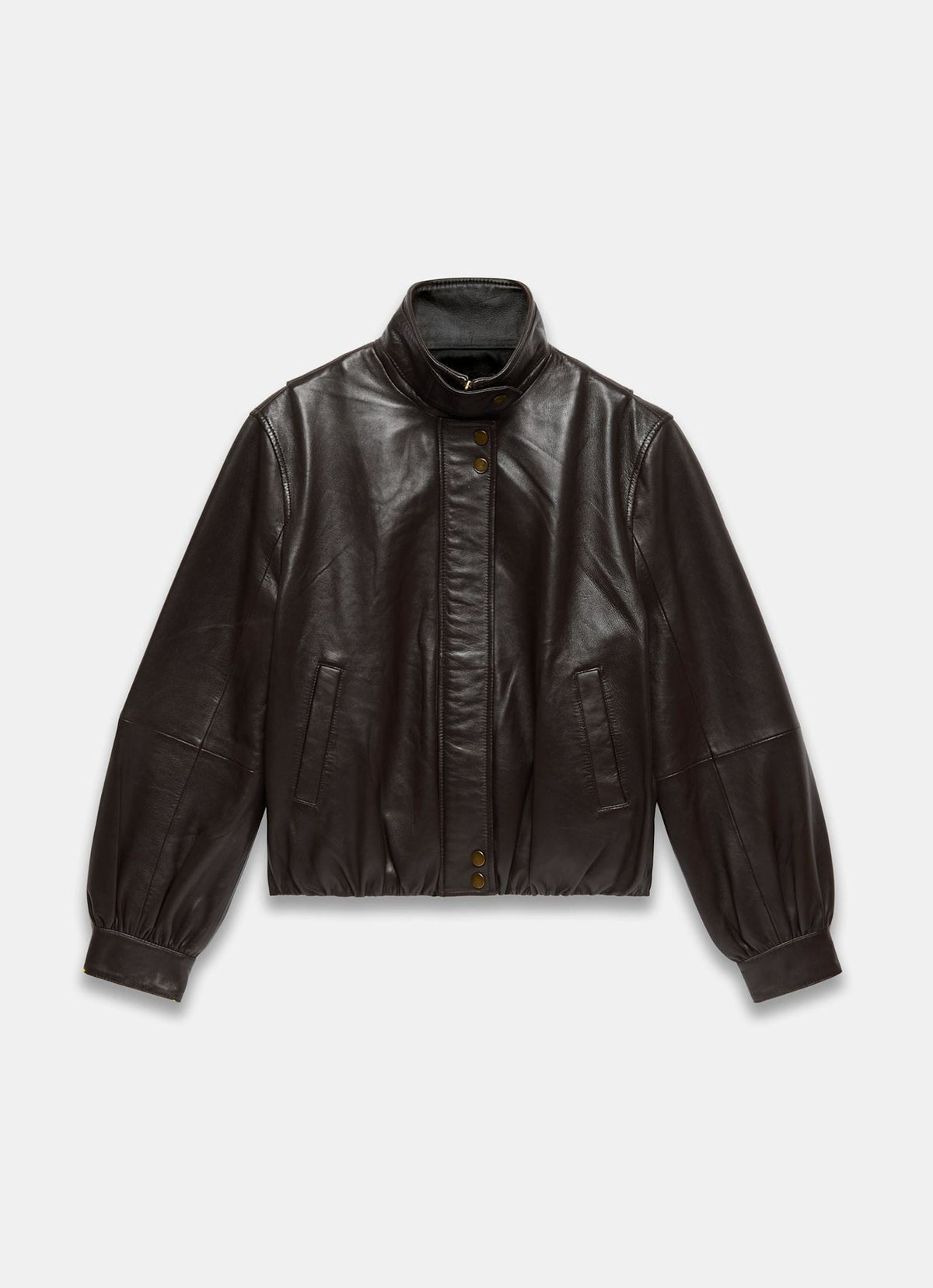 Brown Leather Ultimate Bomber Jacket with Funnel Neck