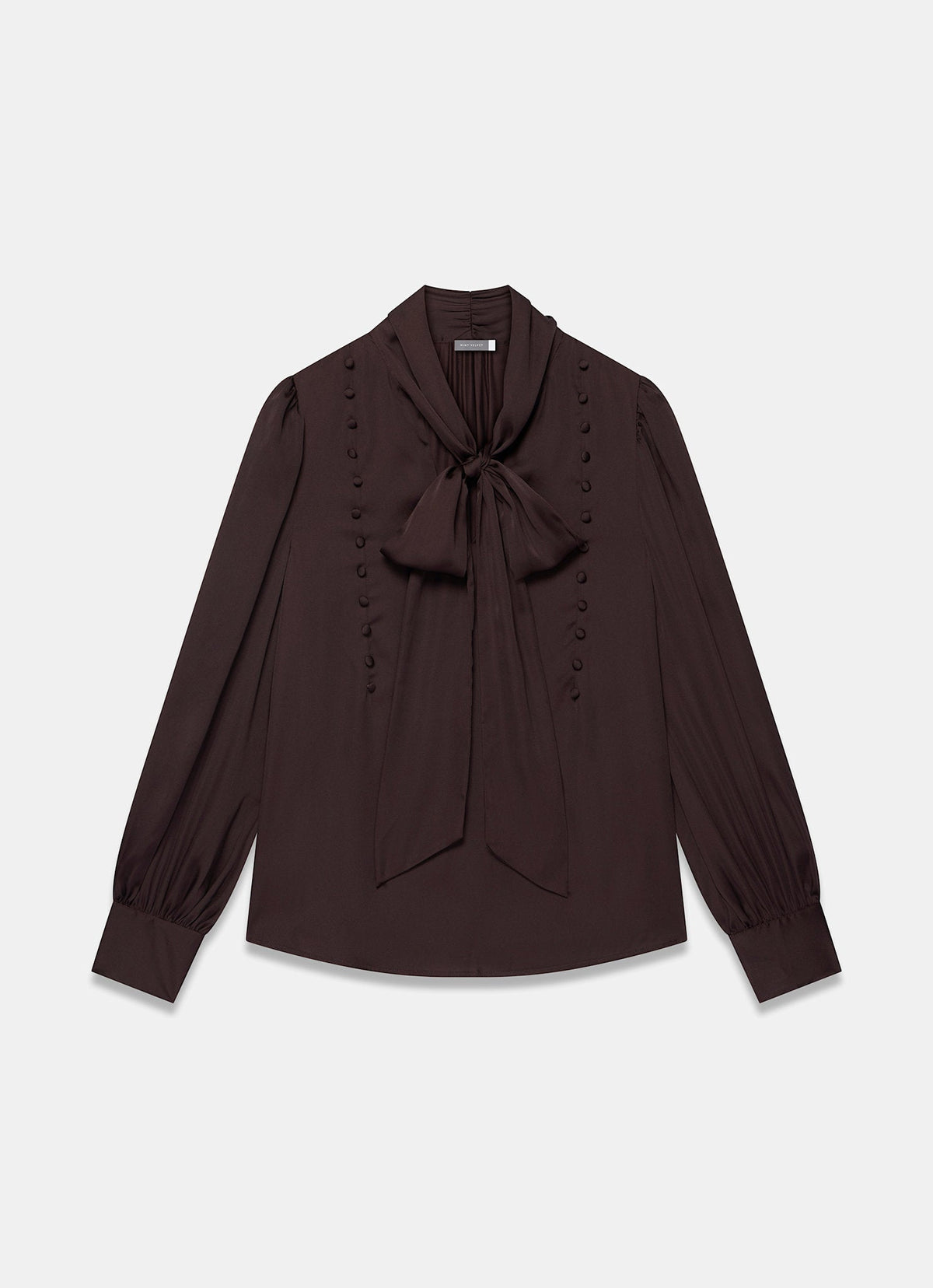 Brown Pussybow Blouse in Satin