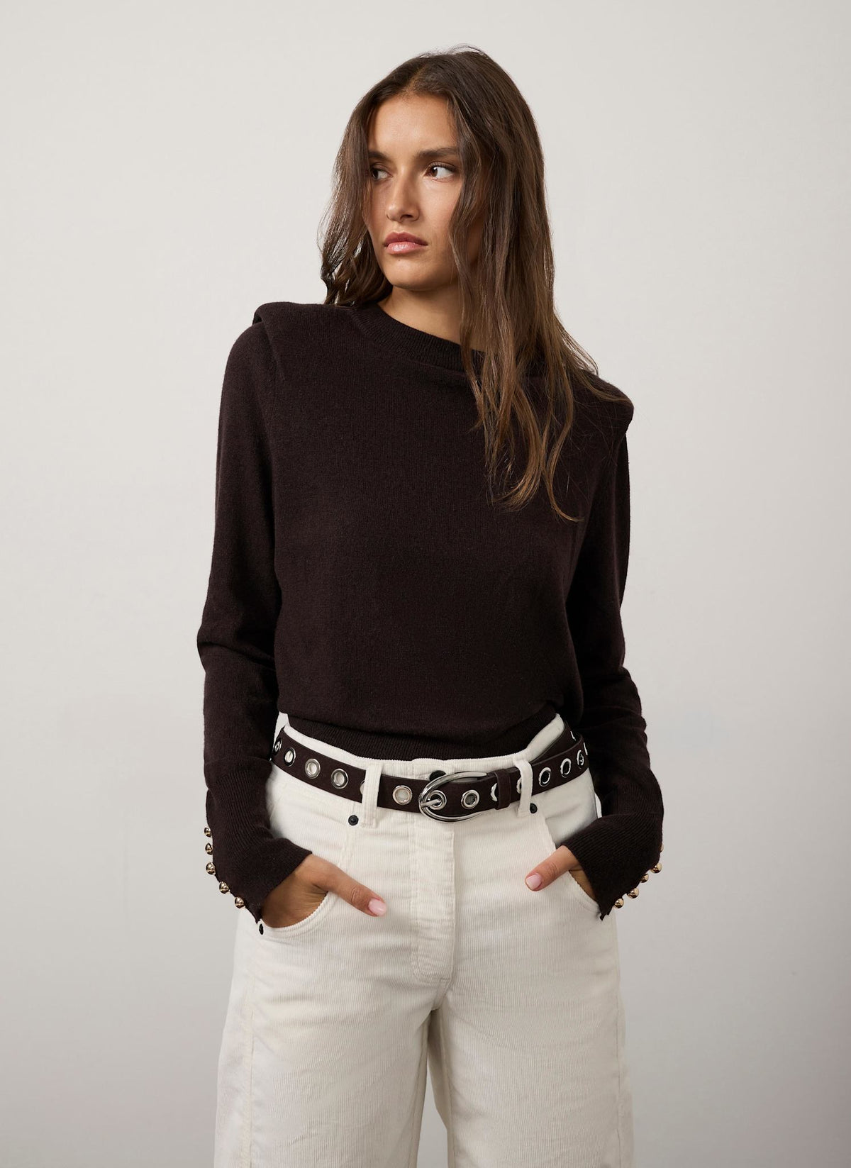Brown Knit Jumper with Shoulder Pads