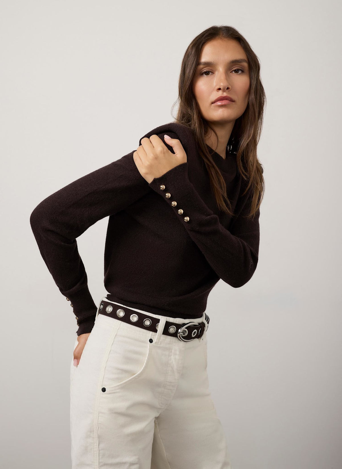 Brown Knit Jumper with Shoulder Pads