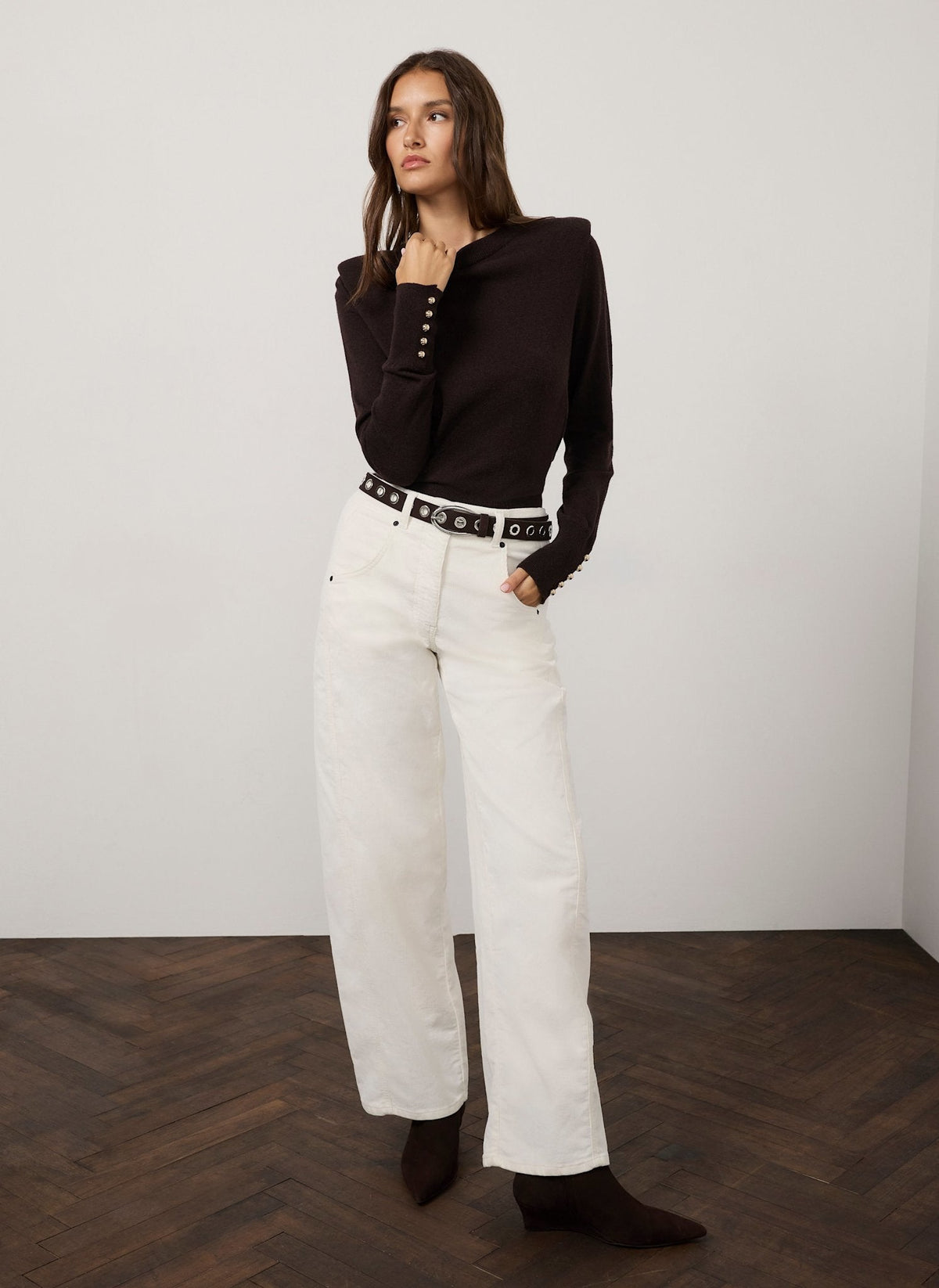 Brown Knit Jumper with Shoulder Pads